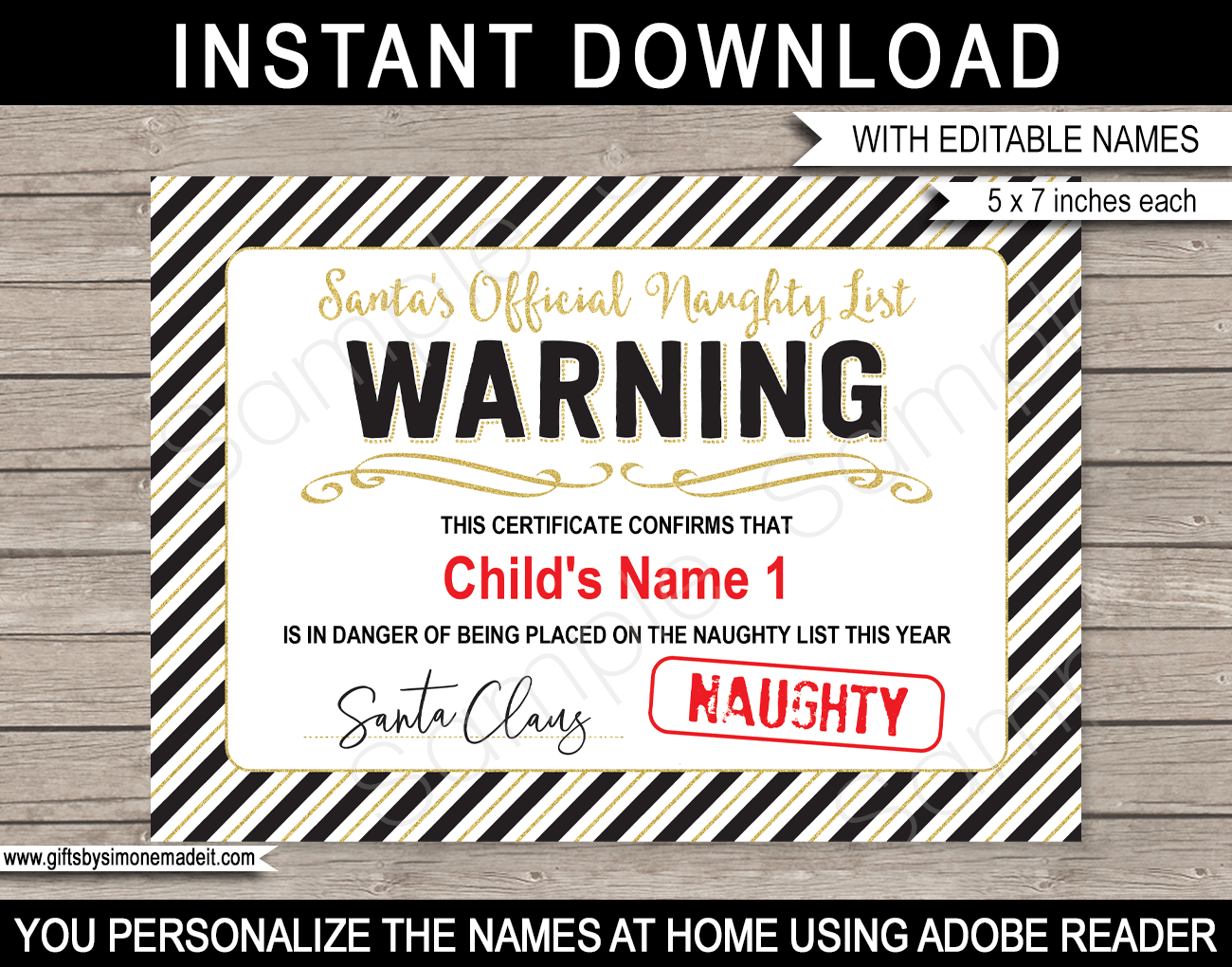 Printable Santas Naughty List Certificate Official Warning Santa Claus