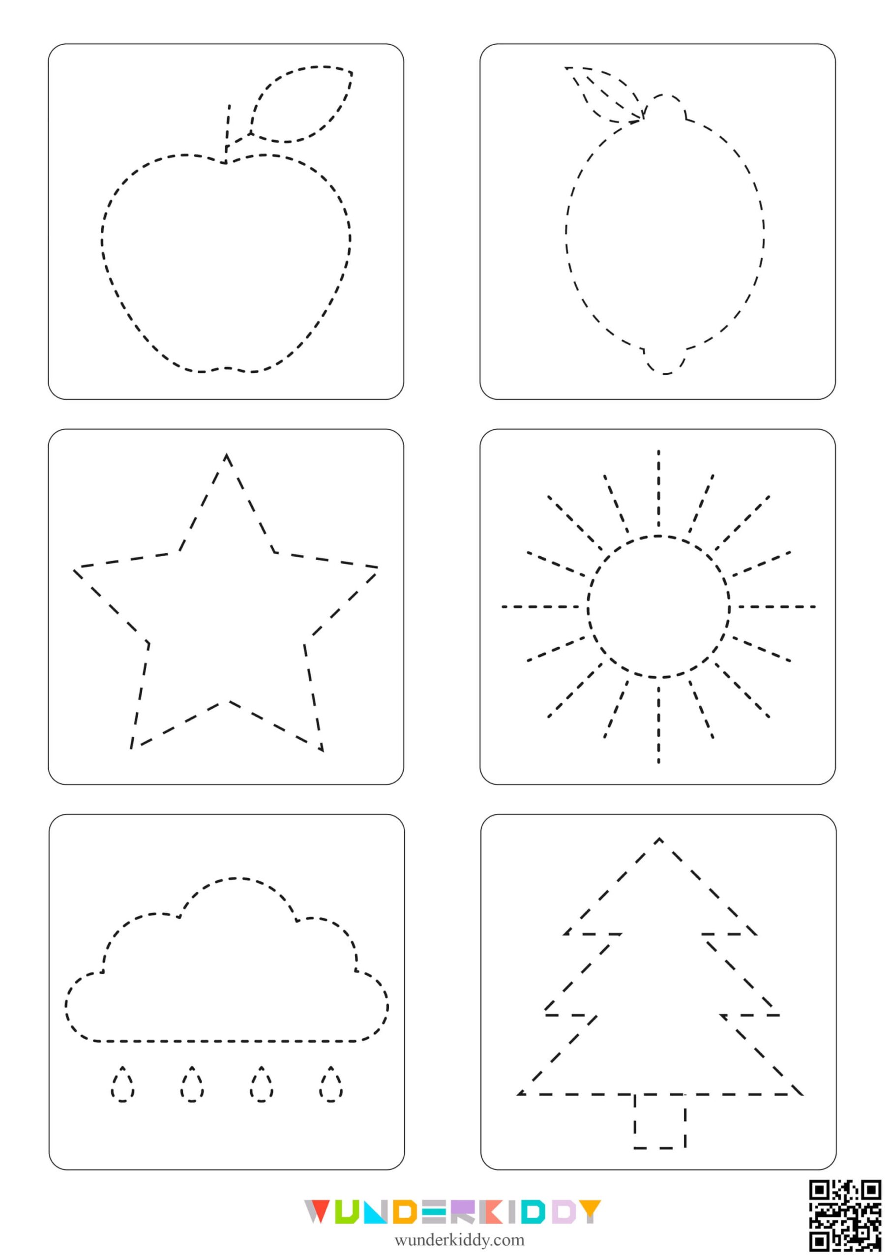 Printable Trace And Color Early Childhood Pre Writing Worksheet