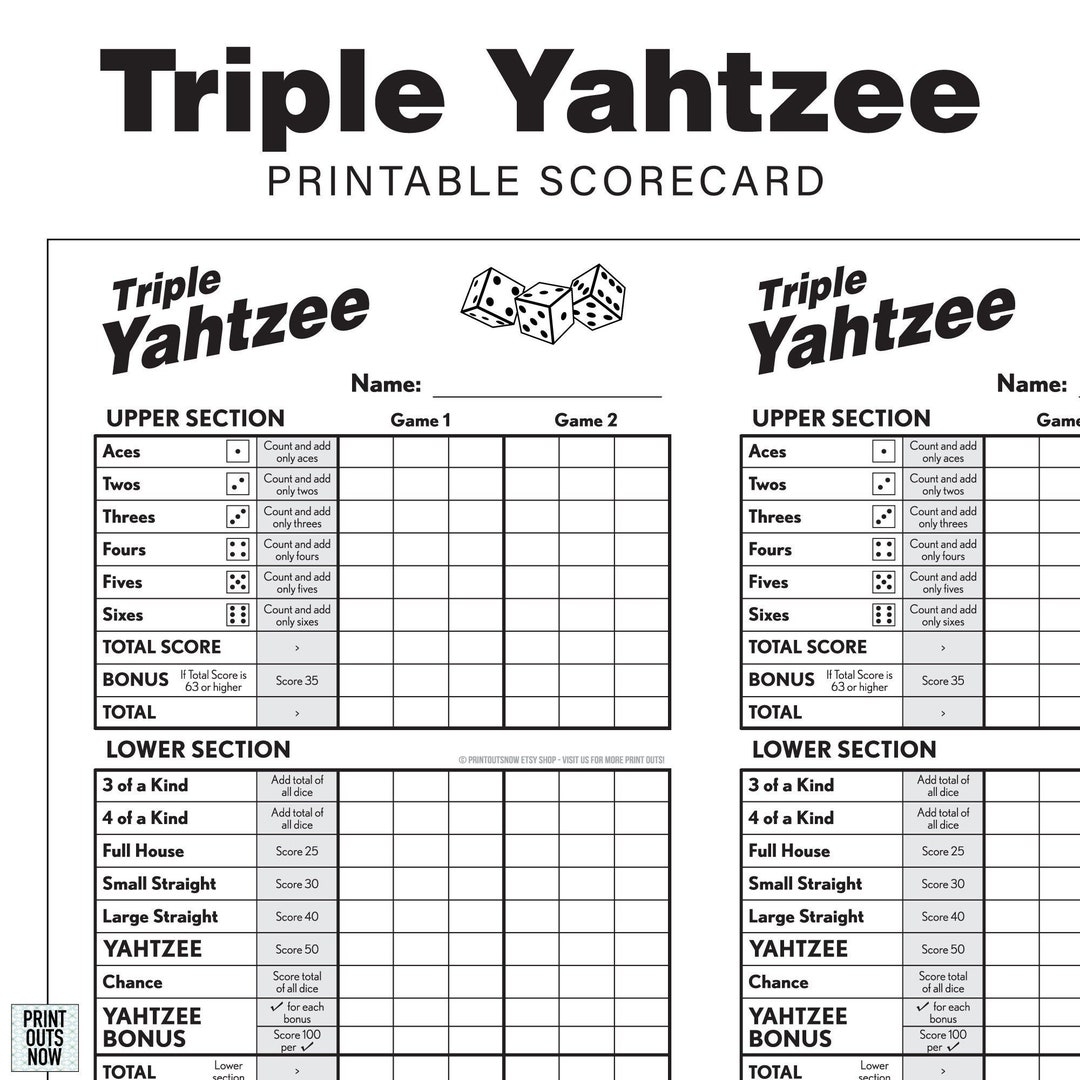 Printable Triple Yahtzee Scorecards Scorepad Print As Many As You Need 8 5x11 And A4 Included Etsy Printable Triple Yahtzee Scorecards Scorepad Print As Many As You Need 8 5x11 And A4 Included Etsy