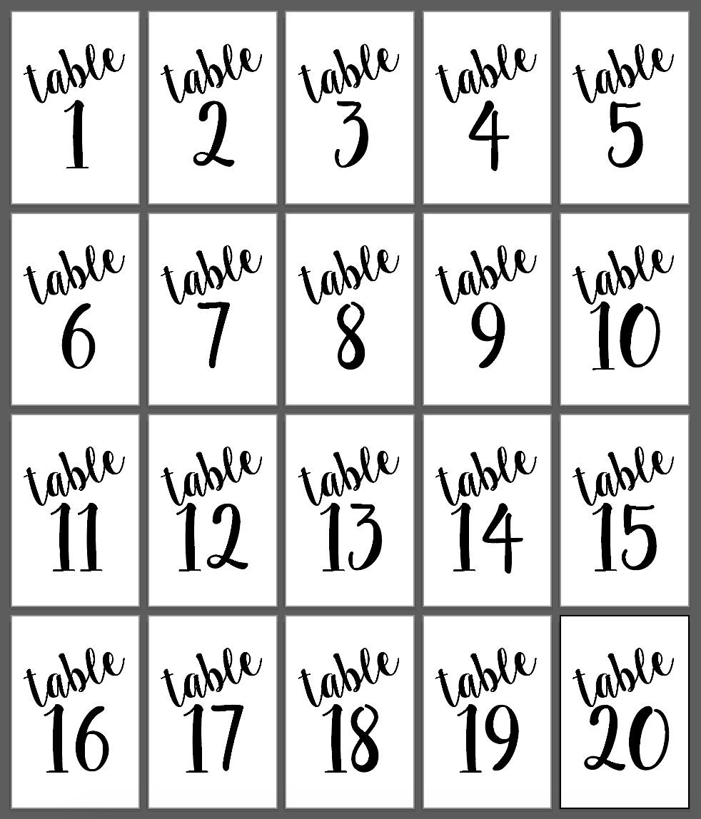 Printable Wedding Table Numbers Table Numbers 1 20 Size 4x6 INSTANT DOWNLOAD Etsy