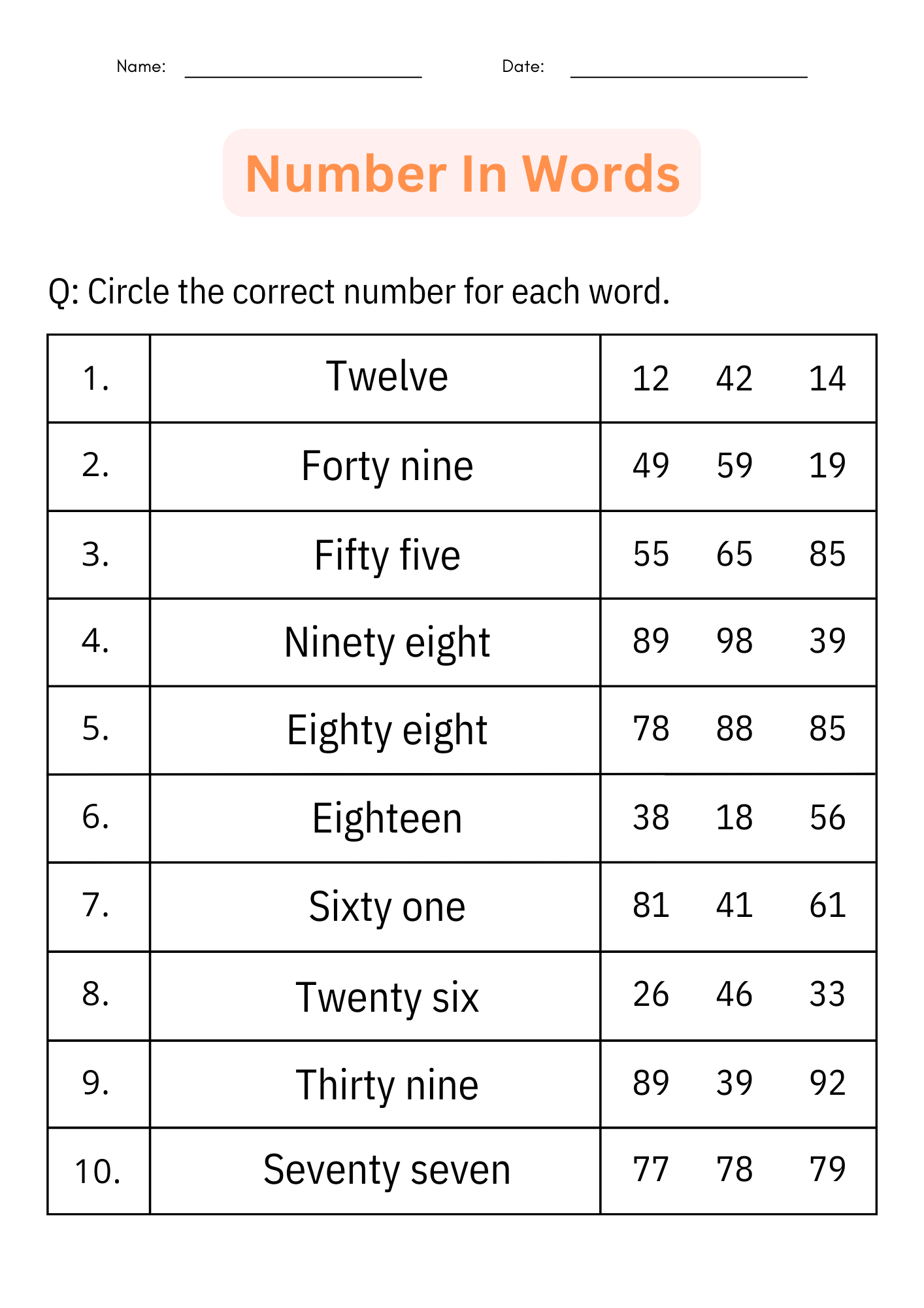 Printable Writing Number Words 1 To 100 Worksheets For Kindergarten Made By Teachers