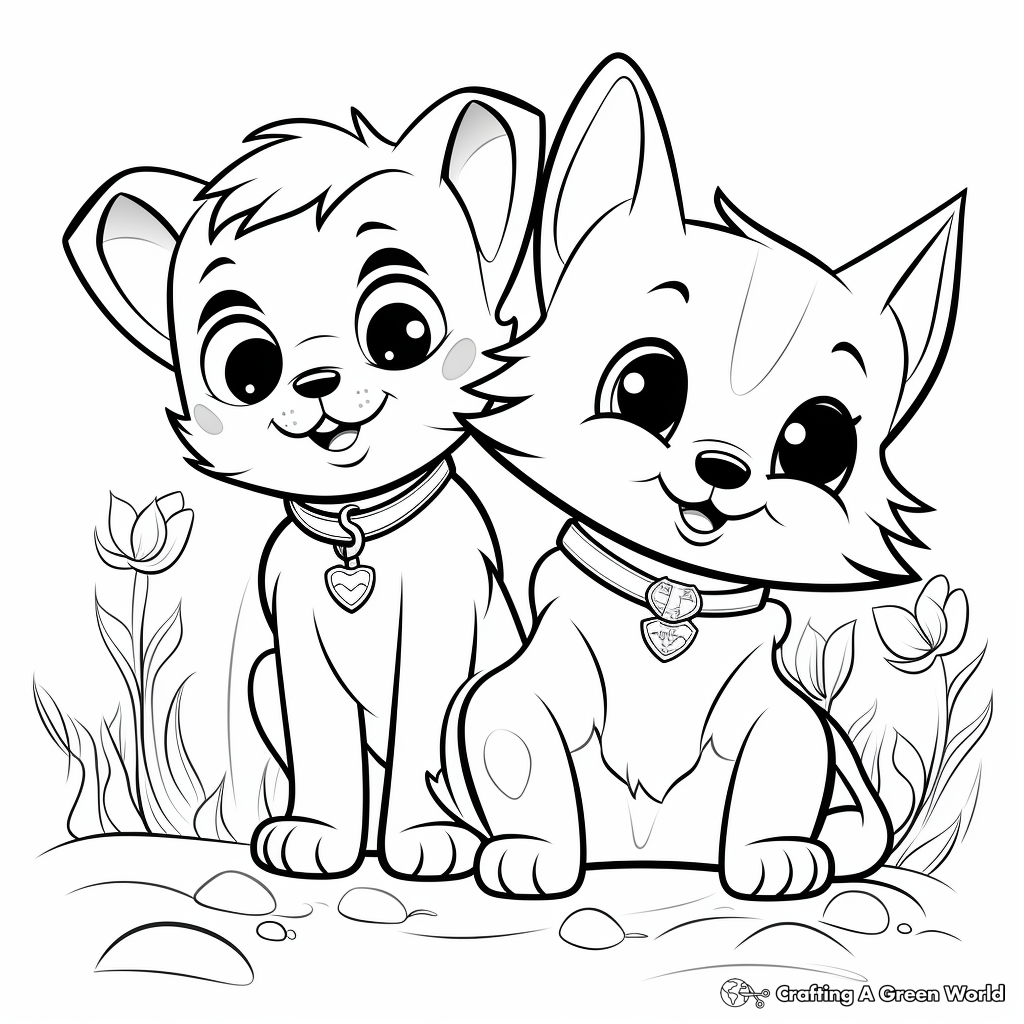 coloring pages of kittens and puppies