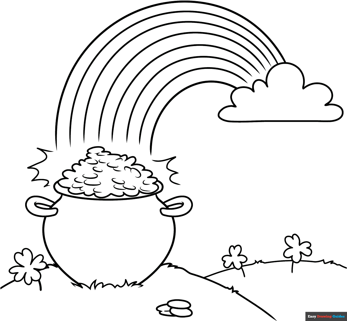 Rainbow With Pot Of Gold Coloring Page Easy Drawing Guides