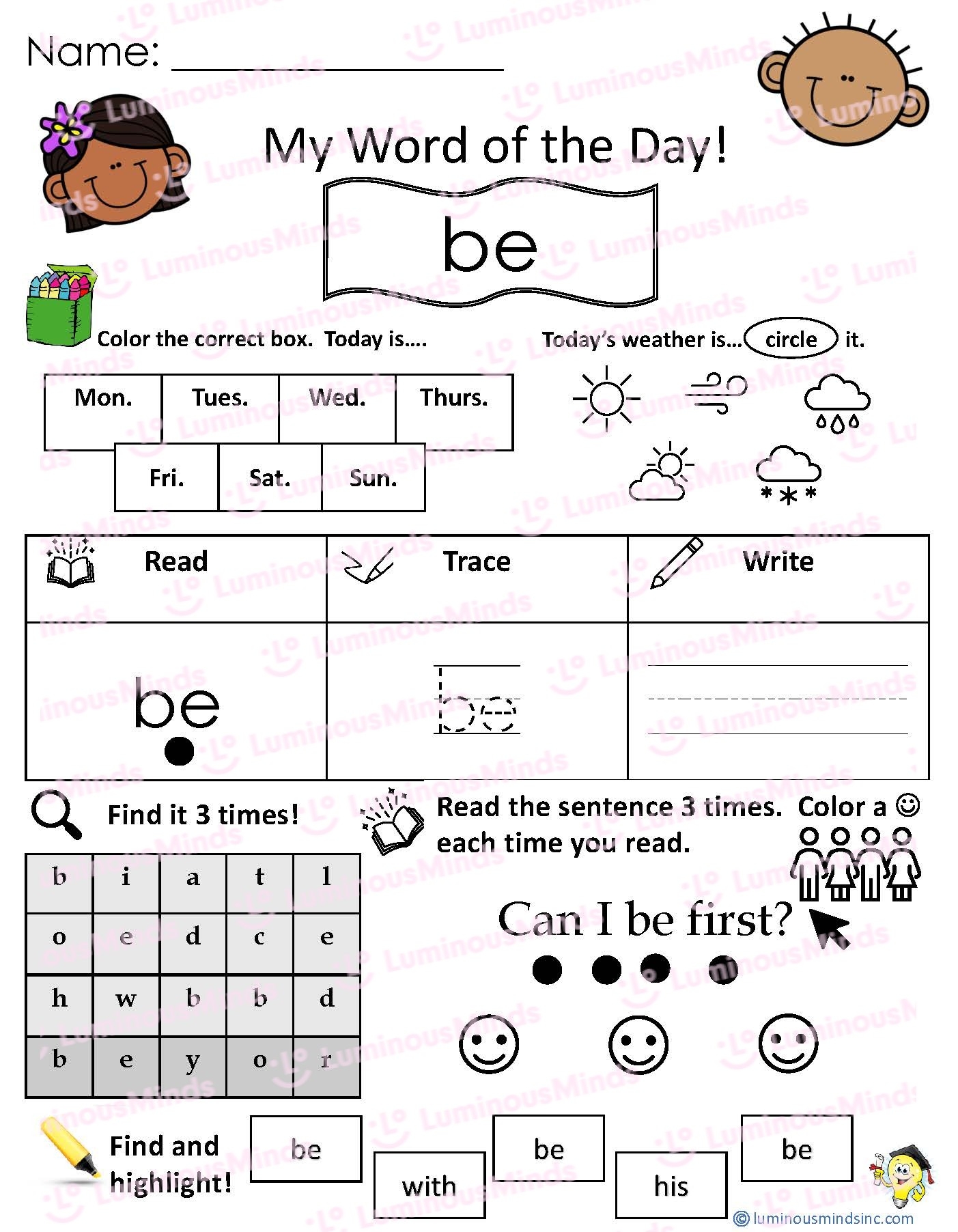 Reading Comprehension Worksheets My Word Of The Day Be
