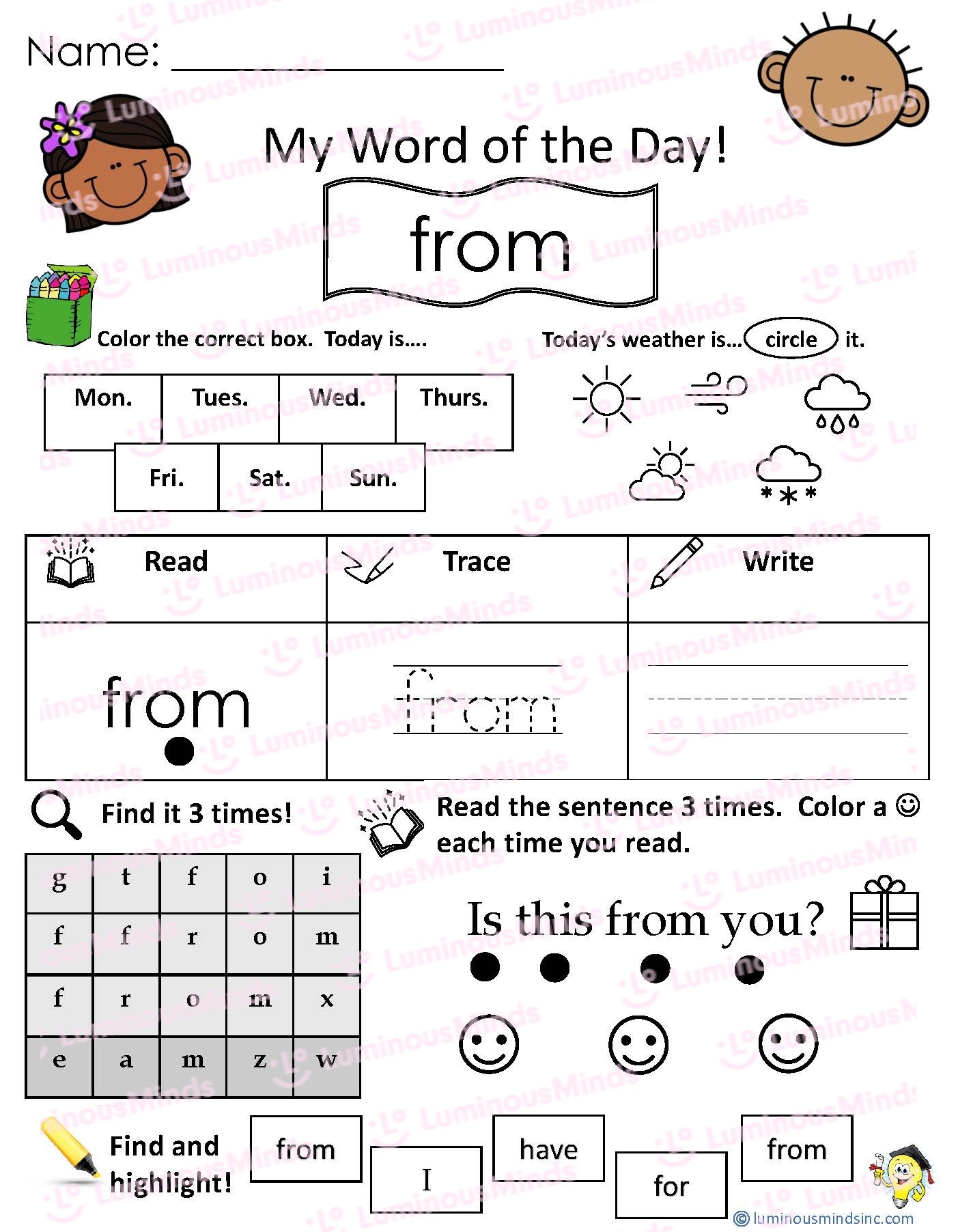 Reading Comprehension Worksheets My Word Of The Day From