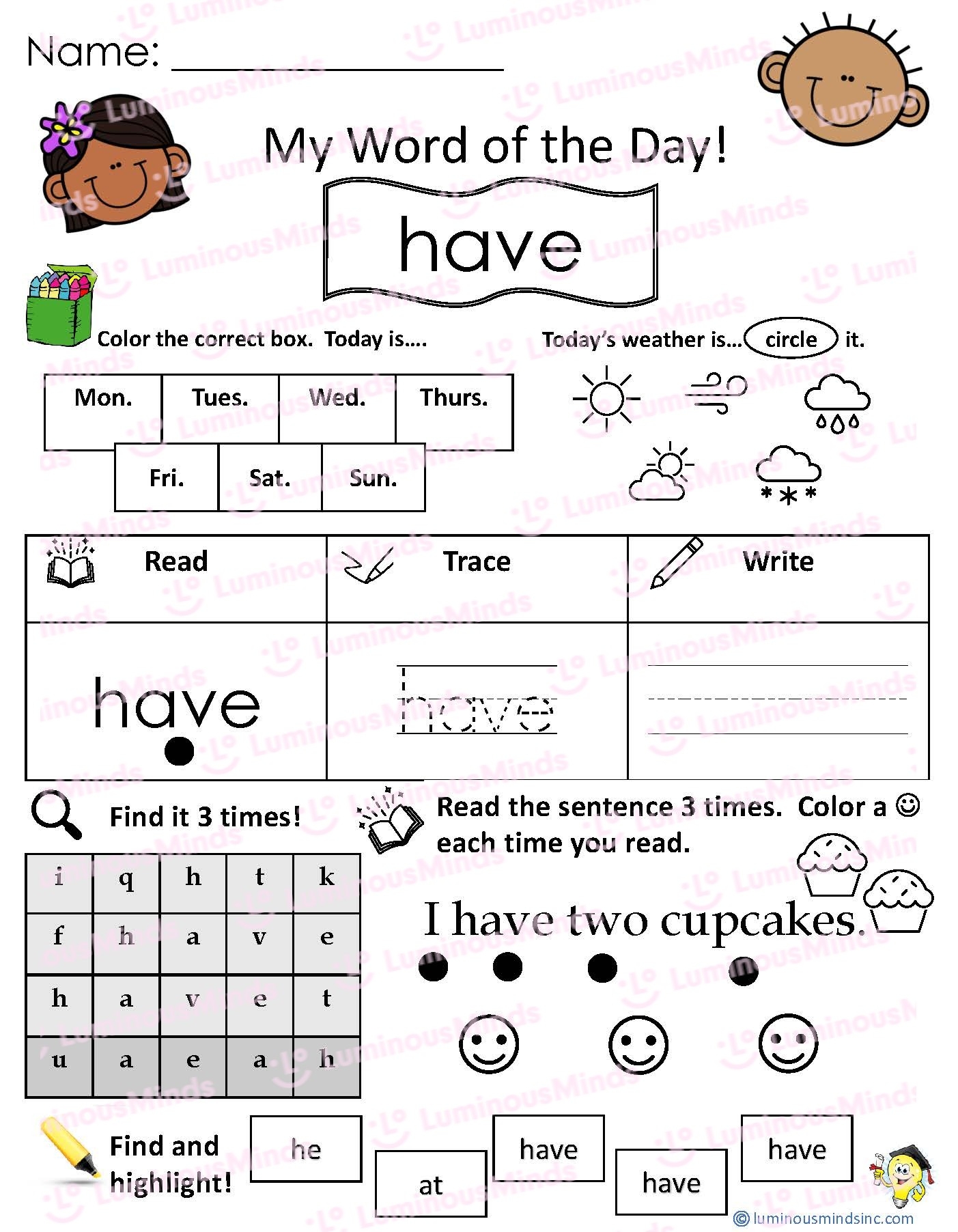 Reading Comprehension Worksheets My Word Of The Day Have