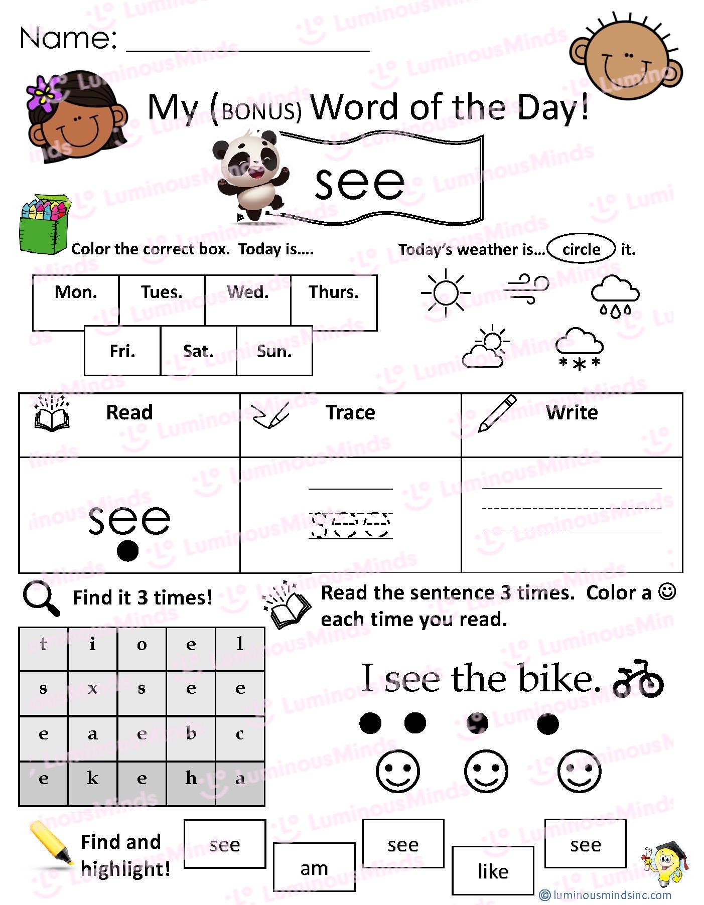 Reading Comprehension Worksheets My Word Of The Day See