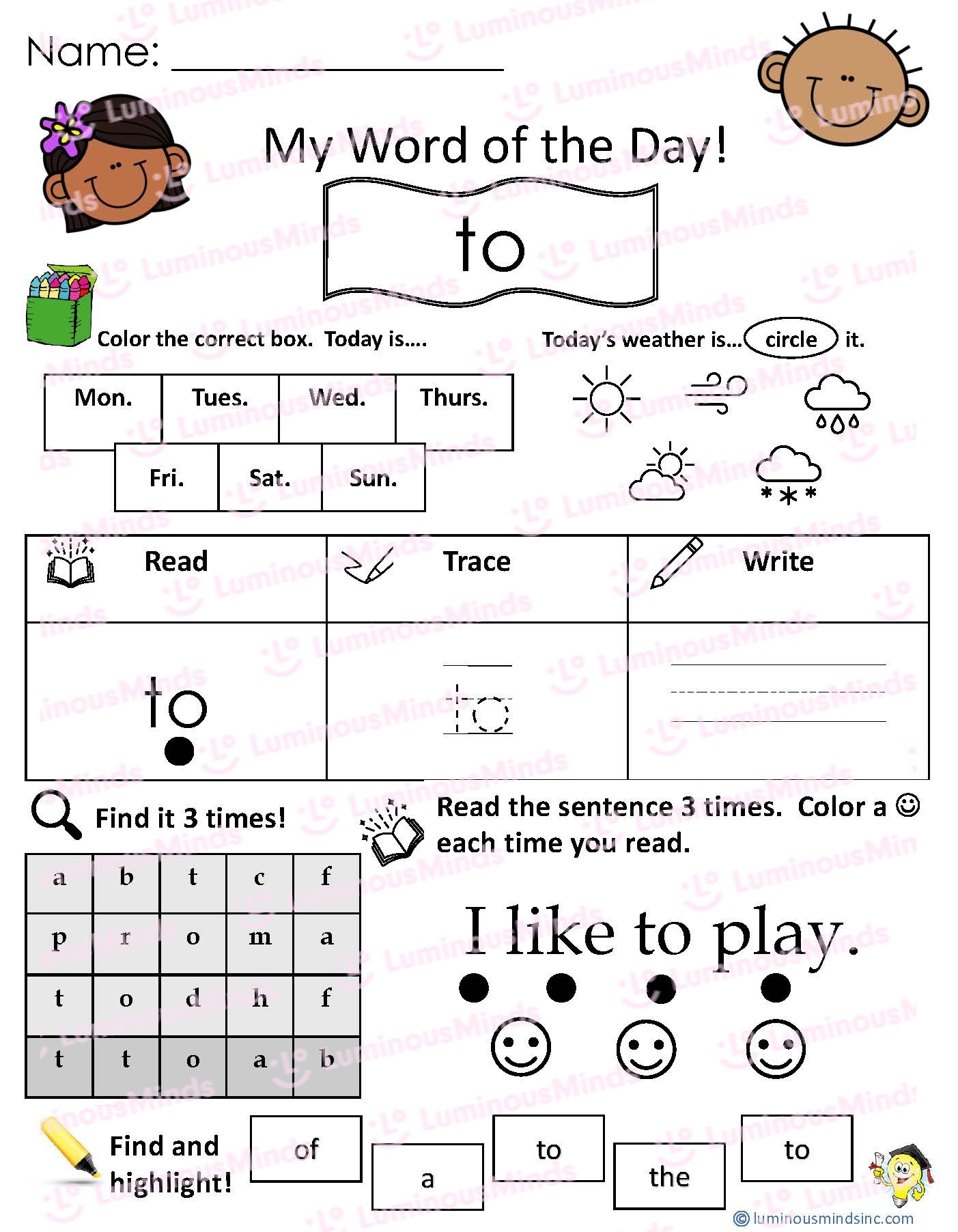 Reading Comprehension Worksheets My Word Of The Day To