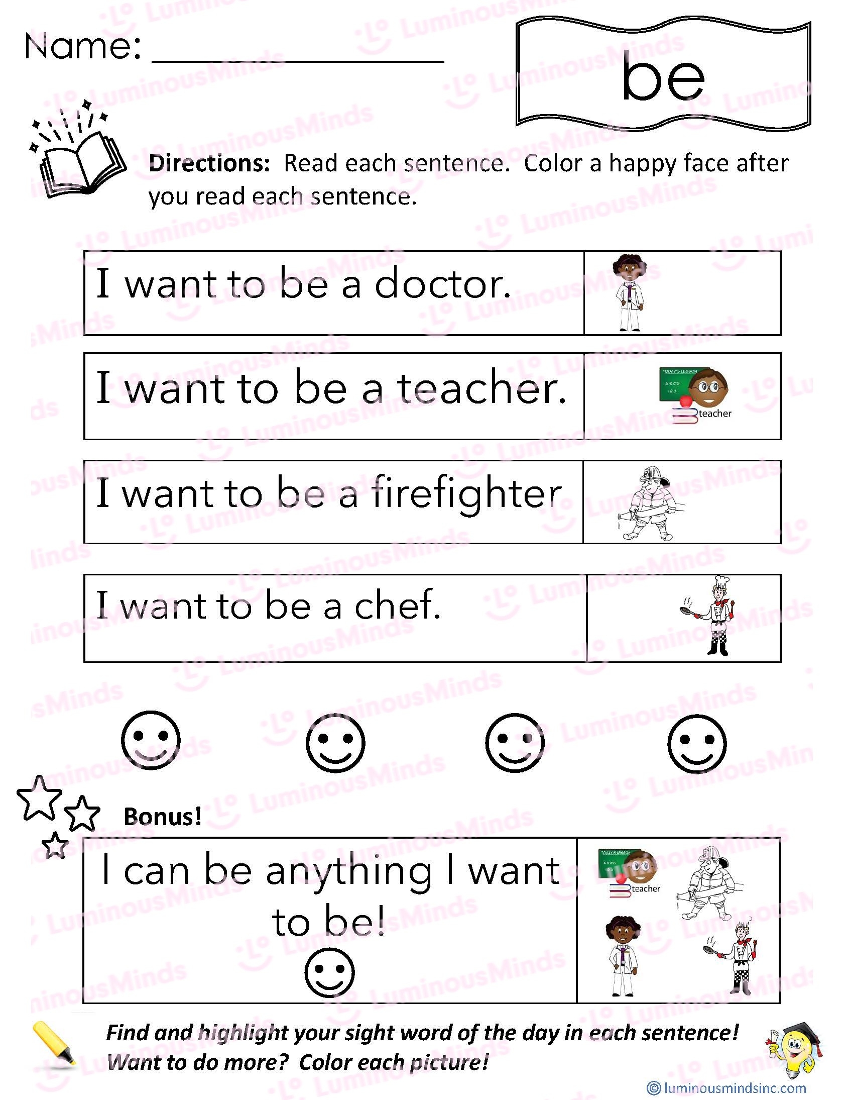 Reading Comprehension Worksheets Reading With Sight Word Be