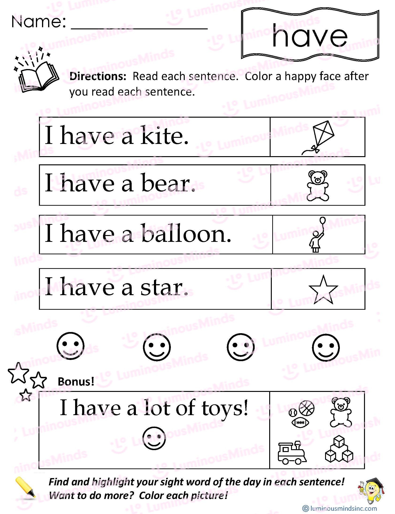 sight word sentences worksheets