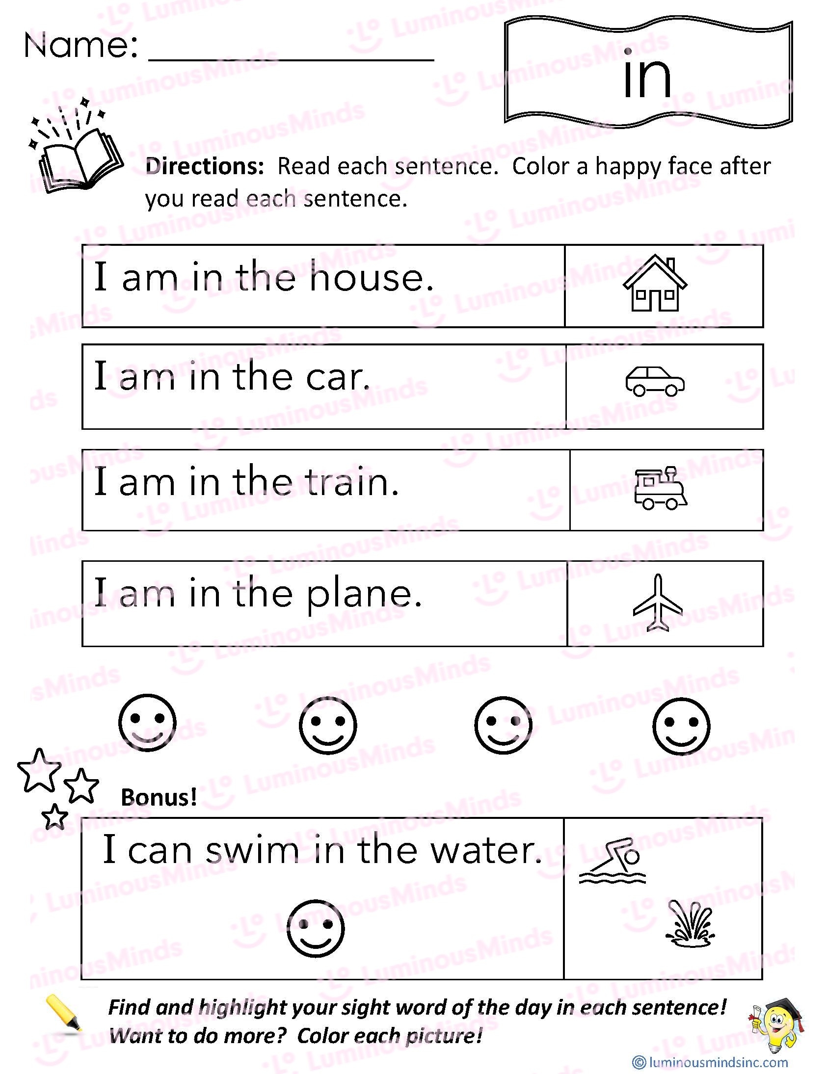 Reading Comprehension Worksheets Reading With Sight Word In