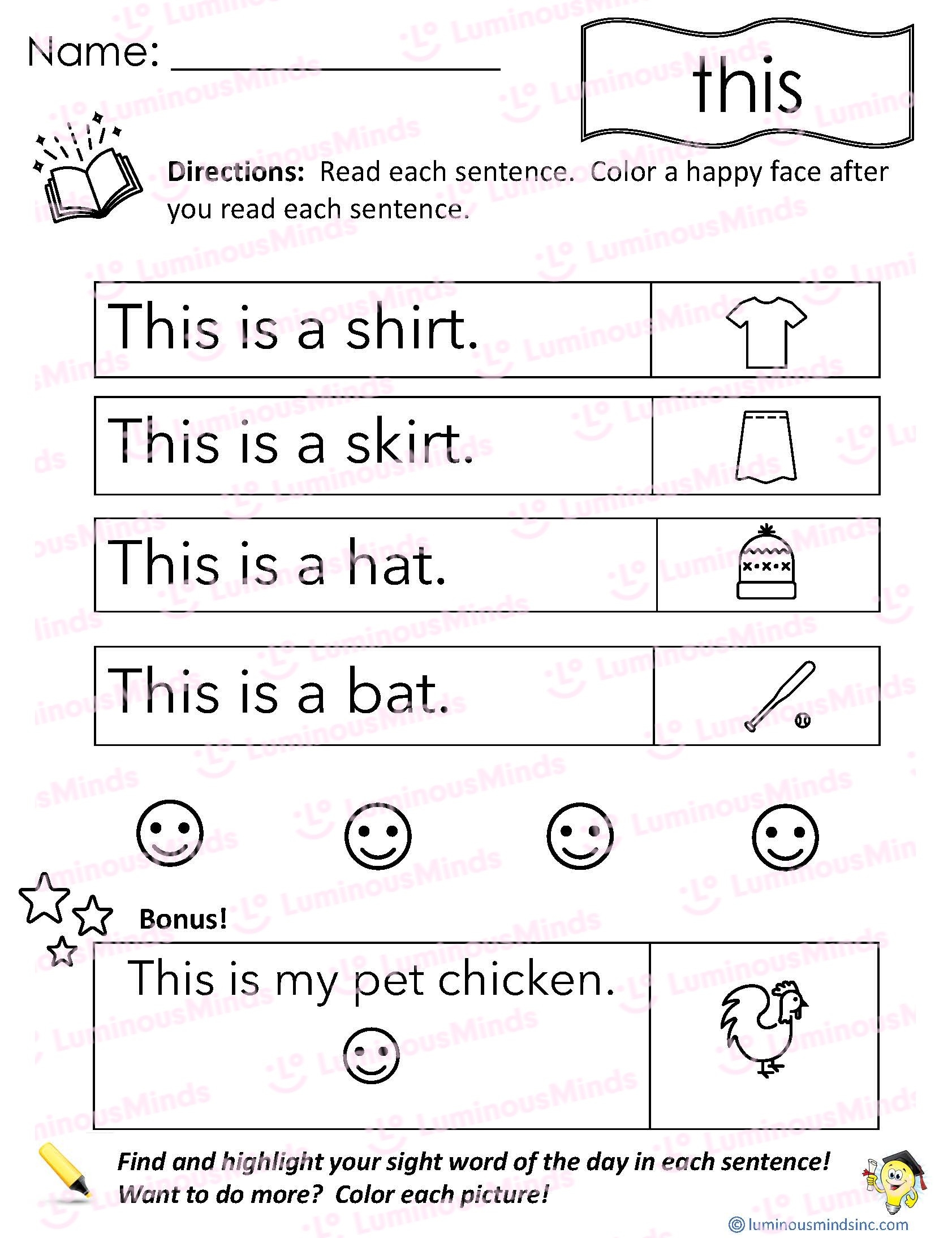 Reading Comprehension Worksheets Reading With Sight Word This