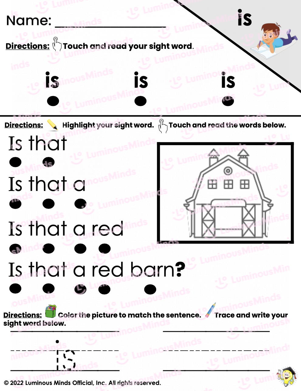 Reading Comprehension Worksheets Sight Word Reading Fluency Practice Is