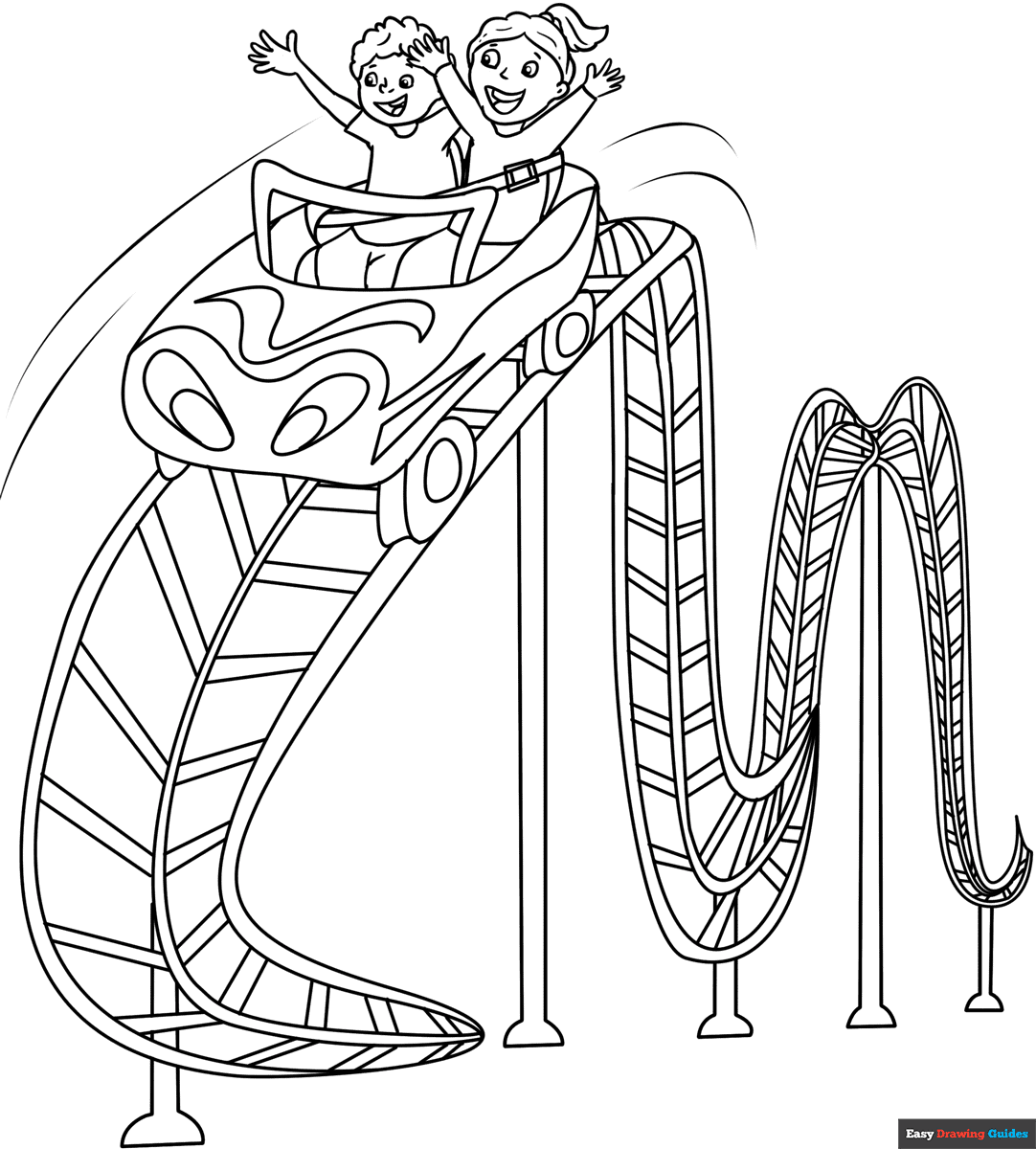 Roller Coaster Coloring Page Easy Drawing Guides