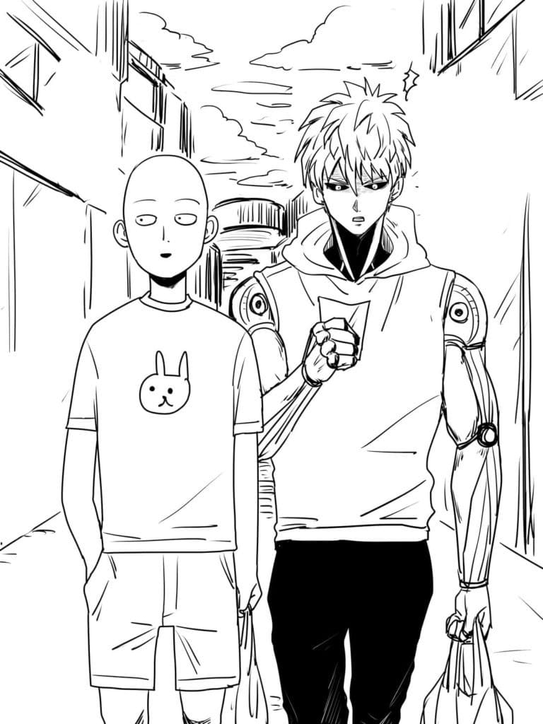 Saitama And Genos From One Punch Man Coloring Page Download Print Or Color Online For Free