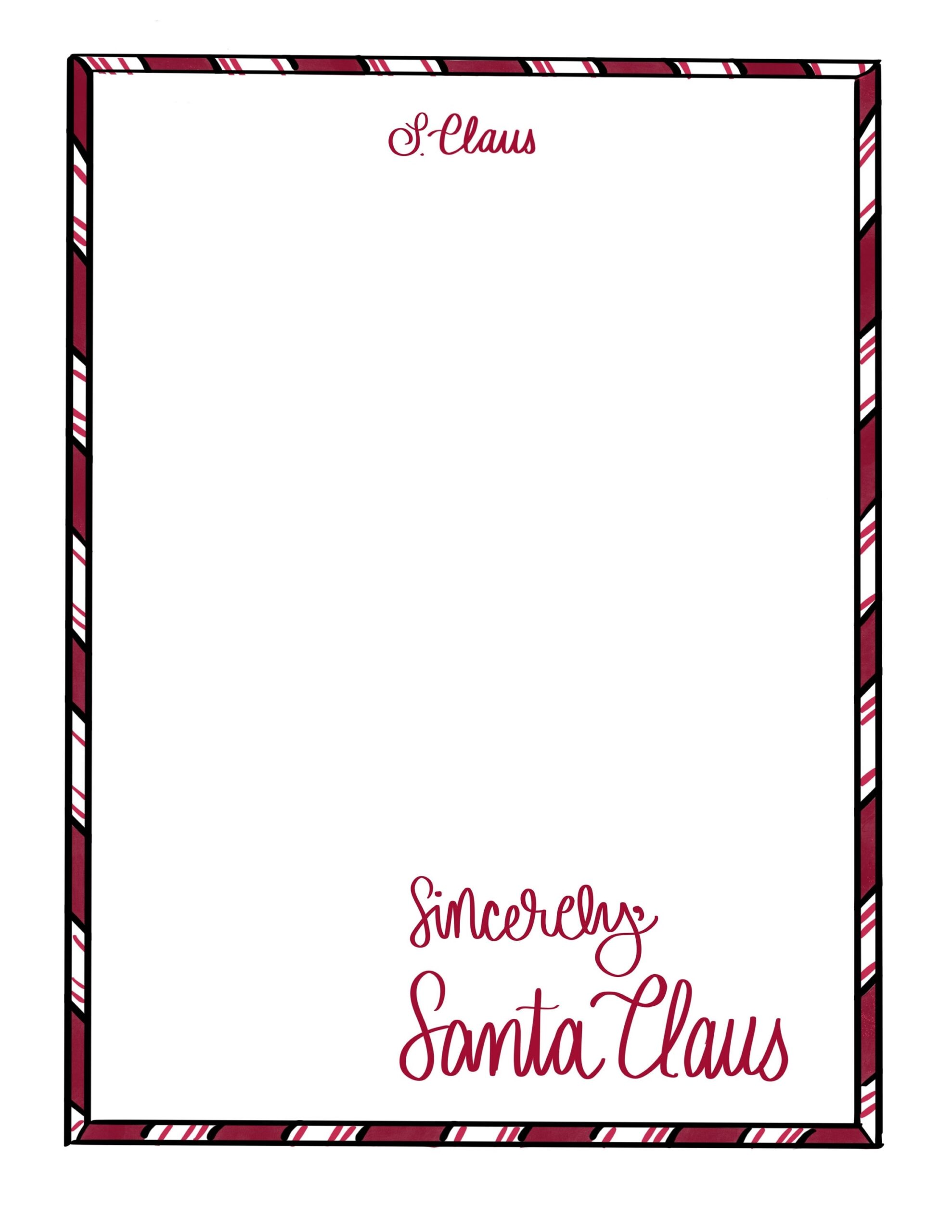 Santa Claus Stationery Letter From Santa Digital Download Last Minute Santa Letter Classic Christmas Letterhead Candy Cane Letterhead Etsy