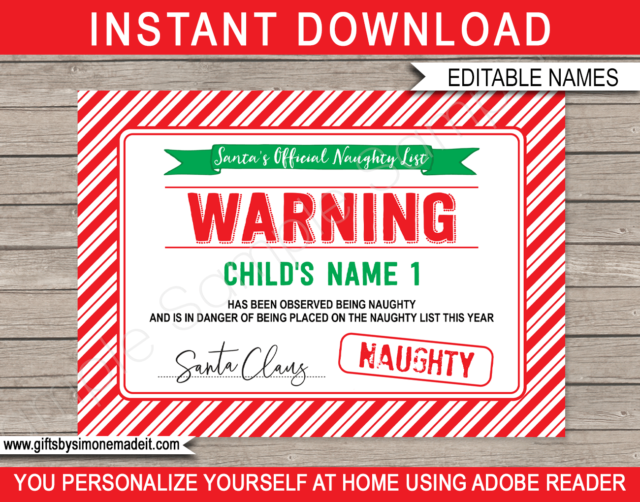 Santa s Naughty List Warning Certificate Template Santa Claus