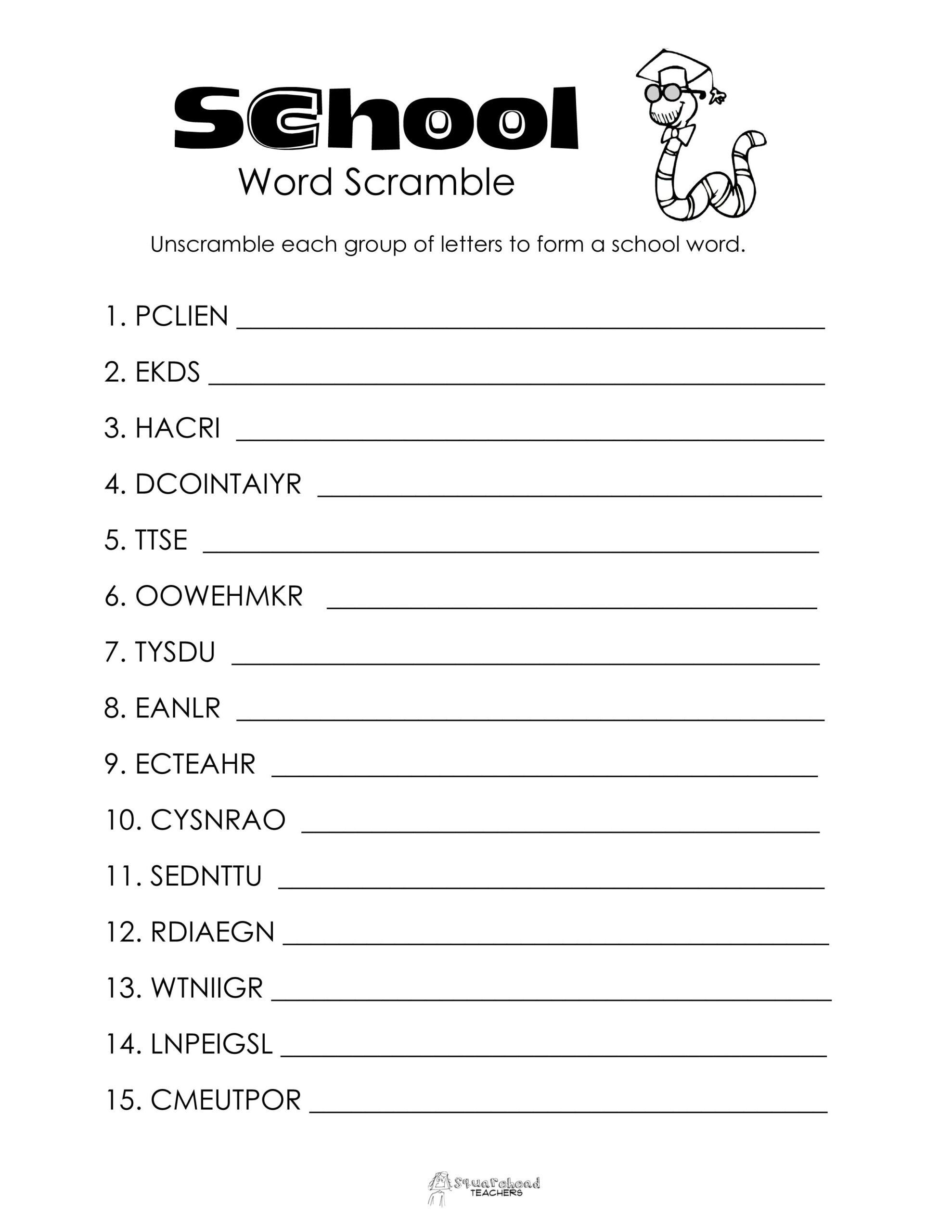 School Word Scramble Unscramble Words Jumbled Words Super Worksheets Library