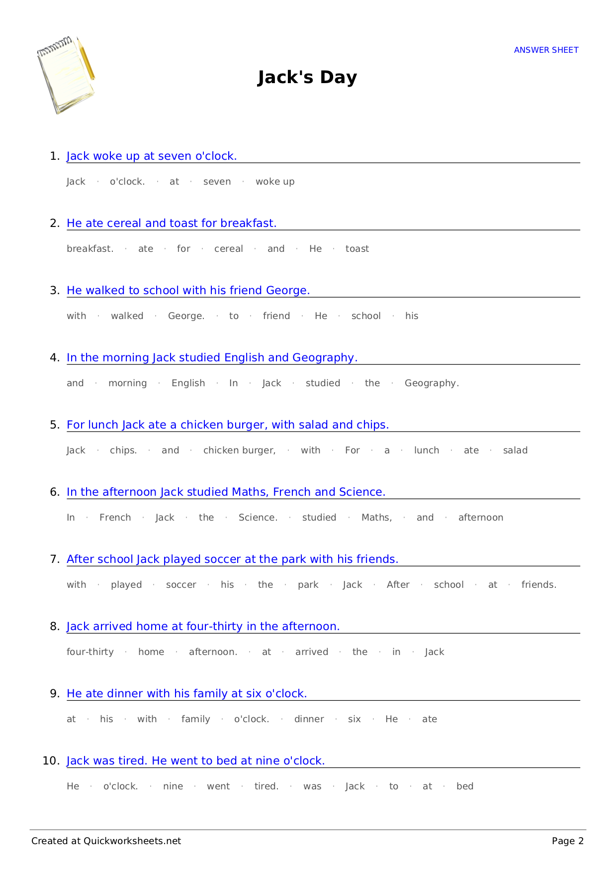 Sentence Scamble Worksheet Maker