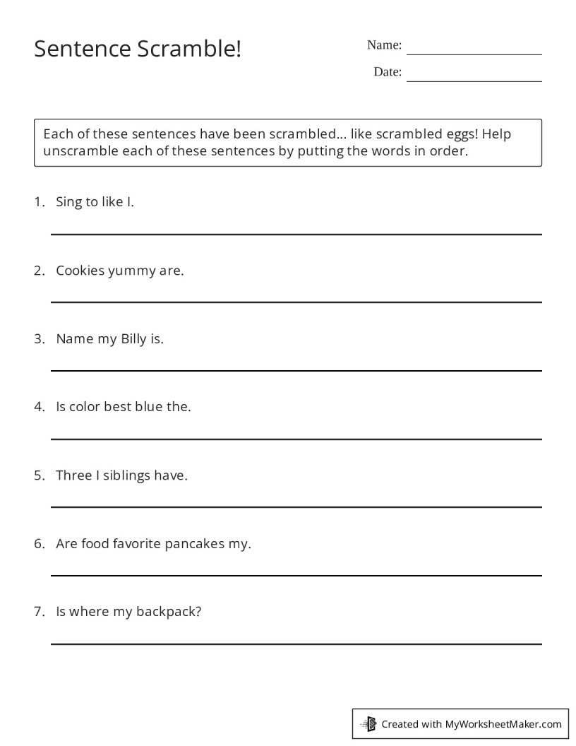 Sentence Scramble My Worksheet Maker Create Your Own Worksheets