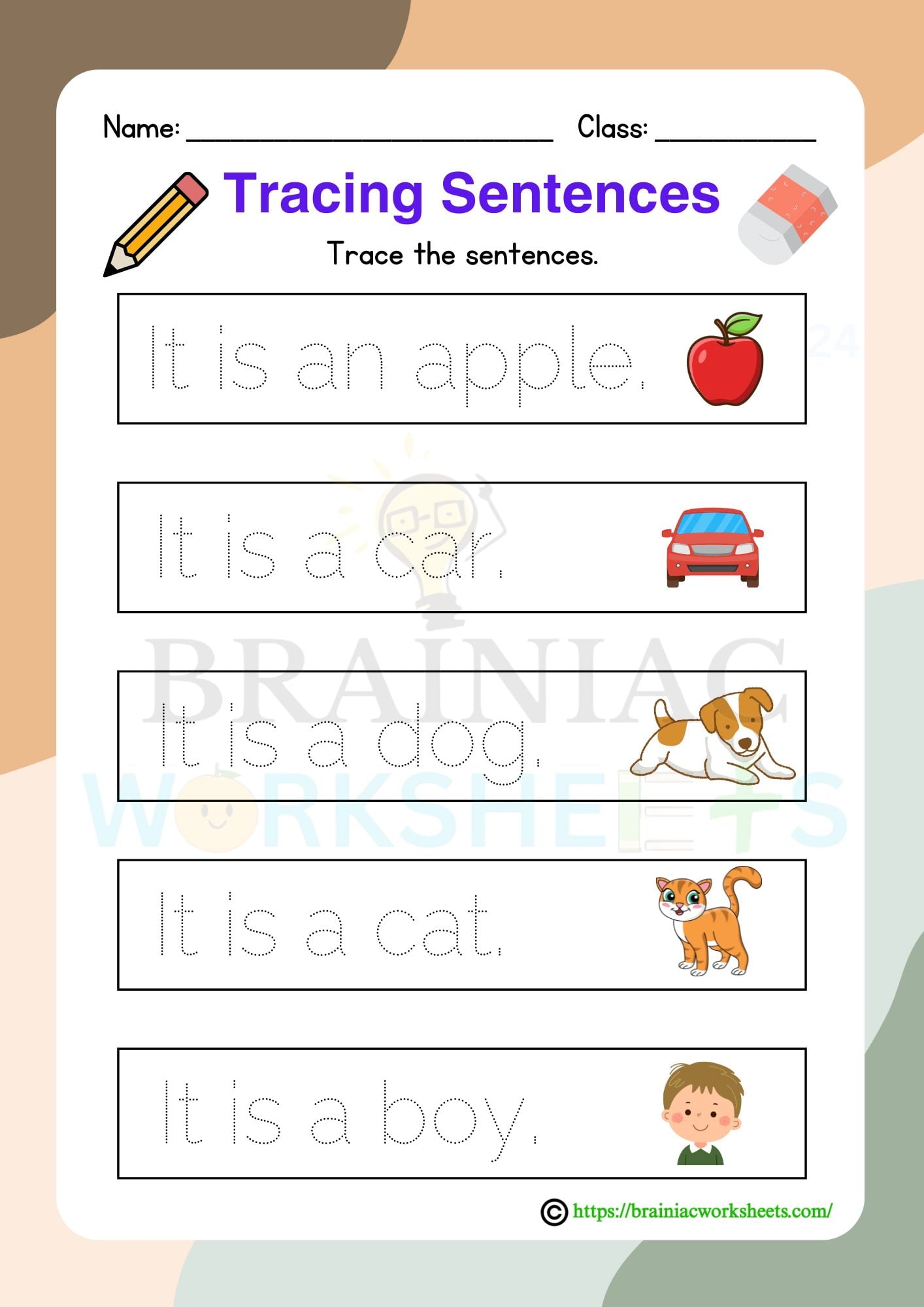 Sentence Tracing English Worksheet For Class 1 Brainiac Worksheets