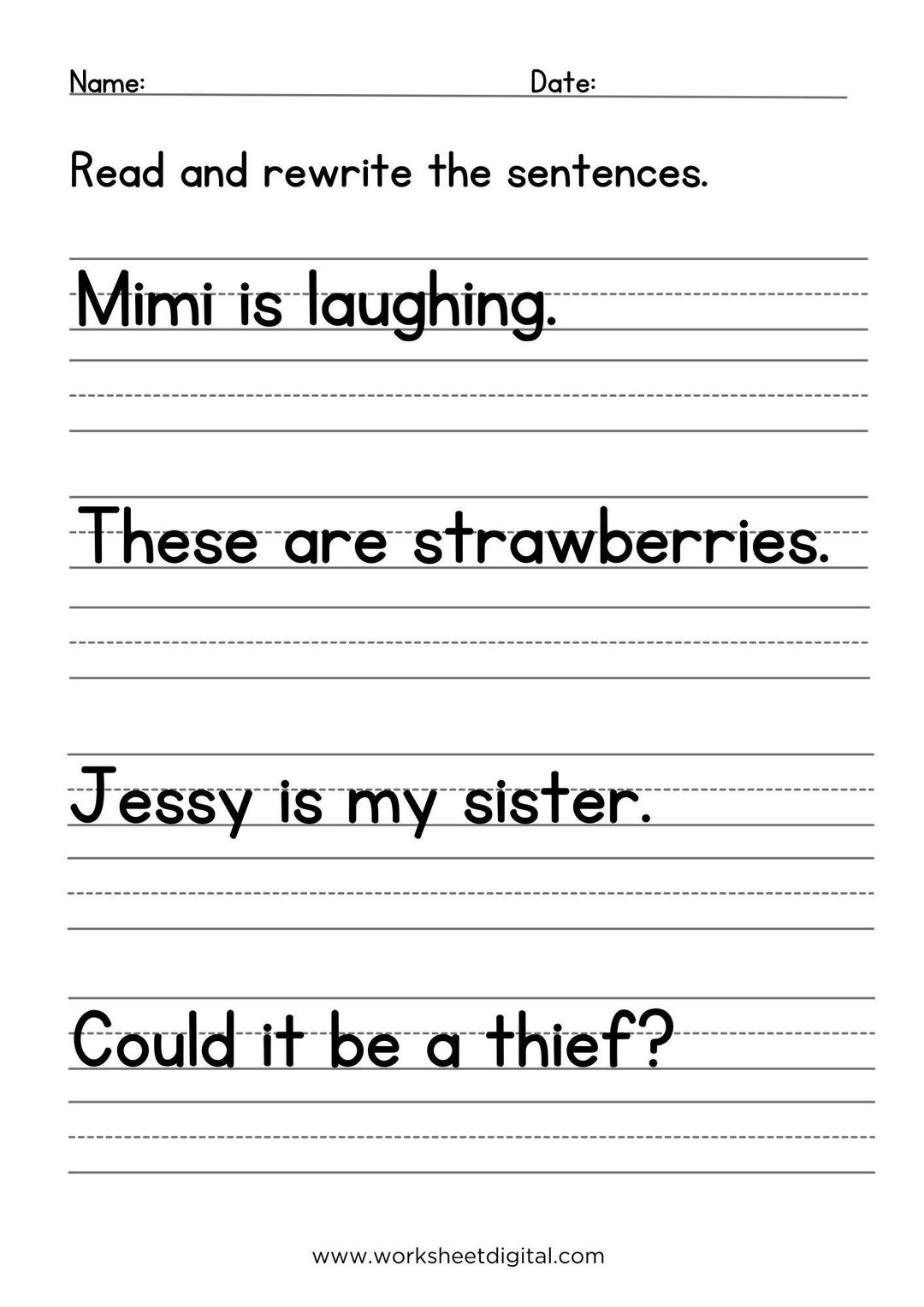 kindergarten writing worksheets sentences