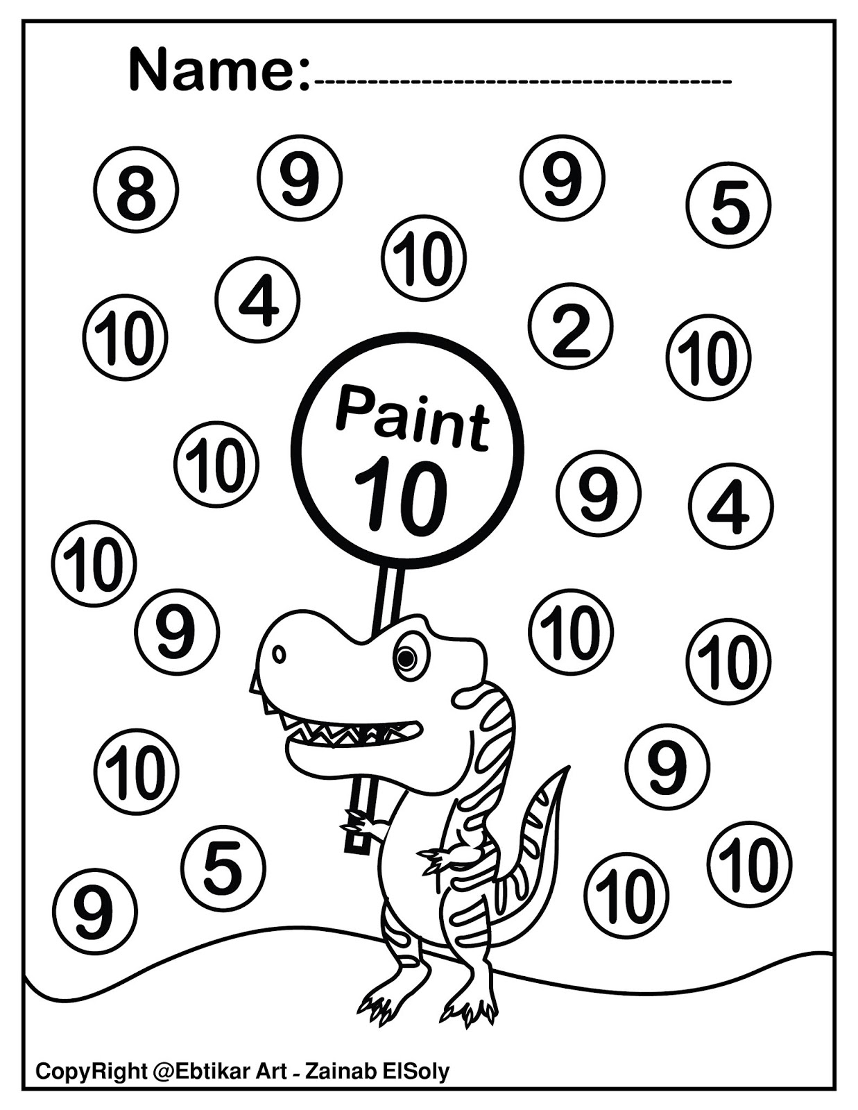 Set Of 123 Dinosaur Trex Activity Paint A Dot Preschool Coloring Sheets