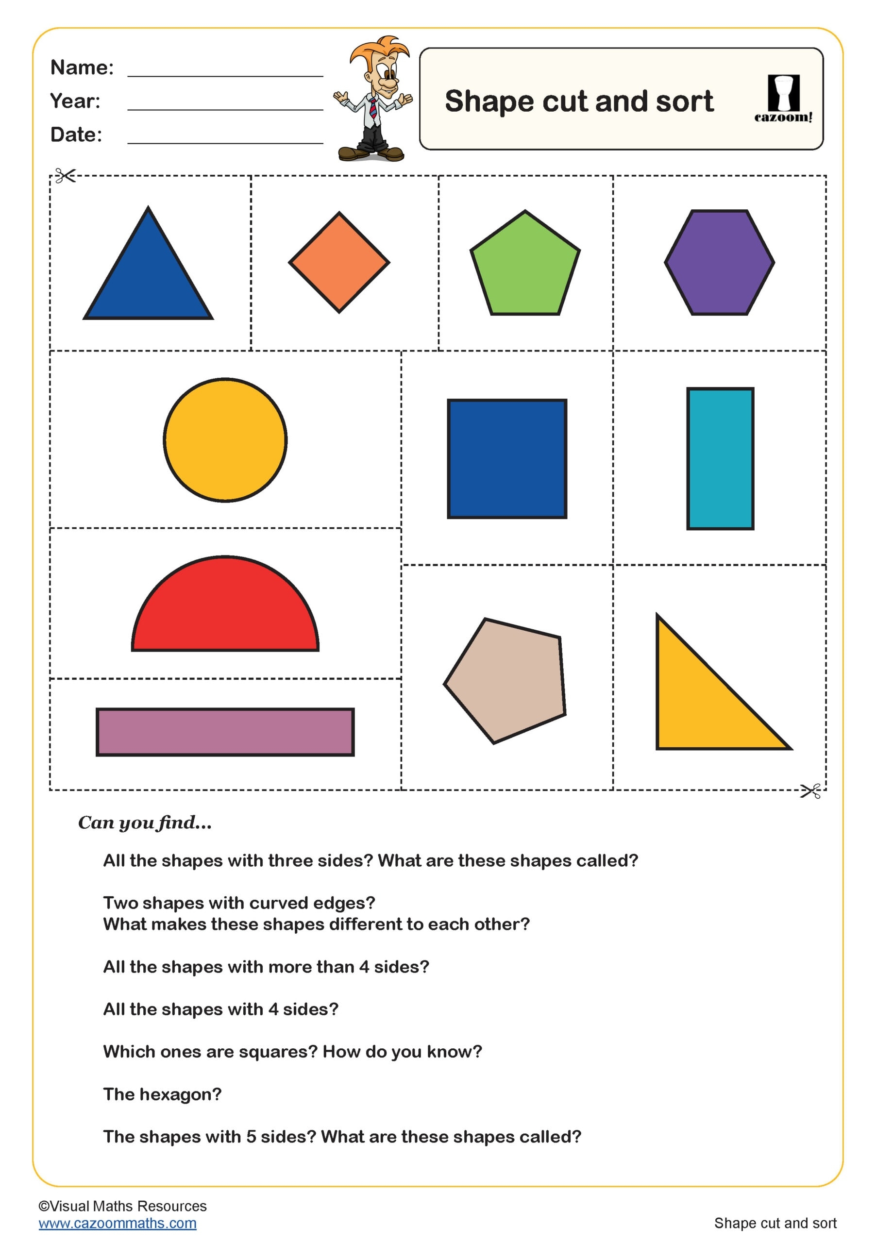 Shape Cut And Sort Worksheet PDF Printable Geometry Worksheets