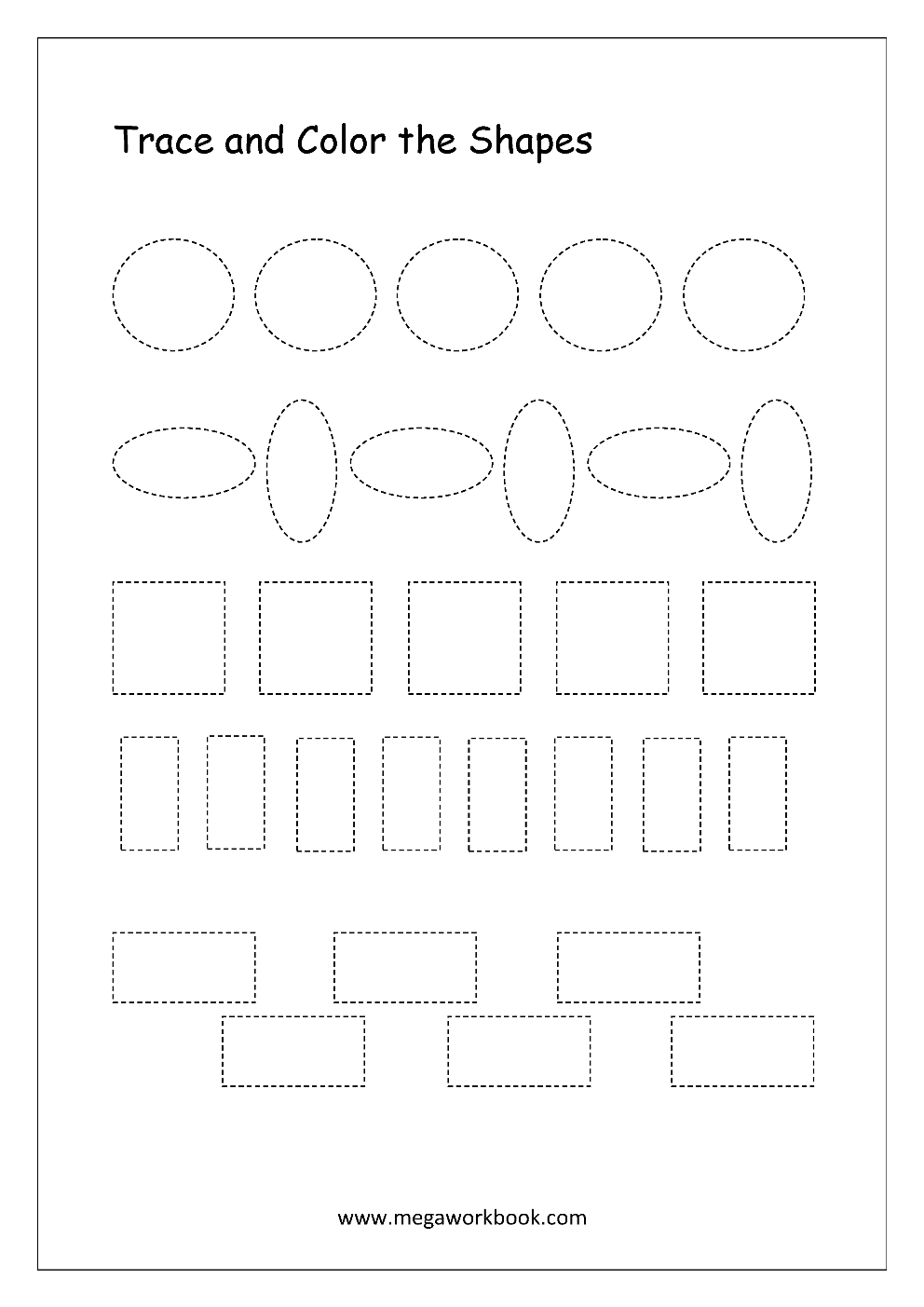 Shapes Worksheets For Preschoolers And Kindergarten Shapes Tracing Worksheets MegaWorkbook
