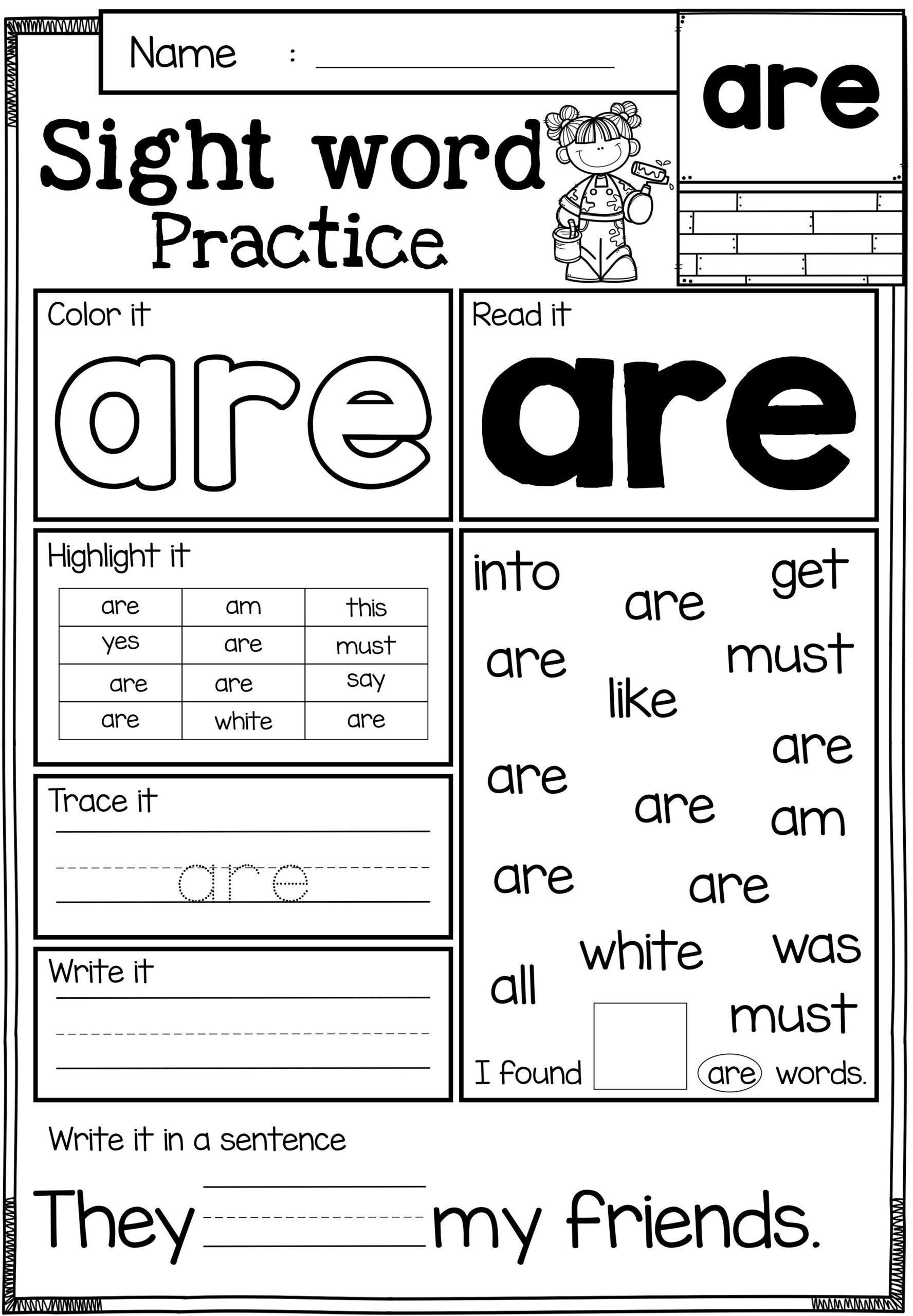 Sight Word Are Worksheet Twisty Noodle Worksheets Library