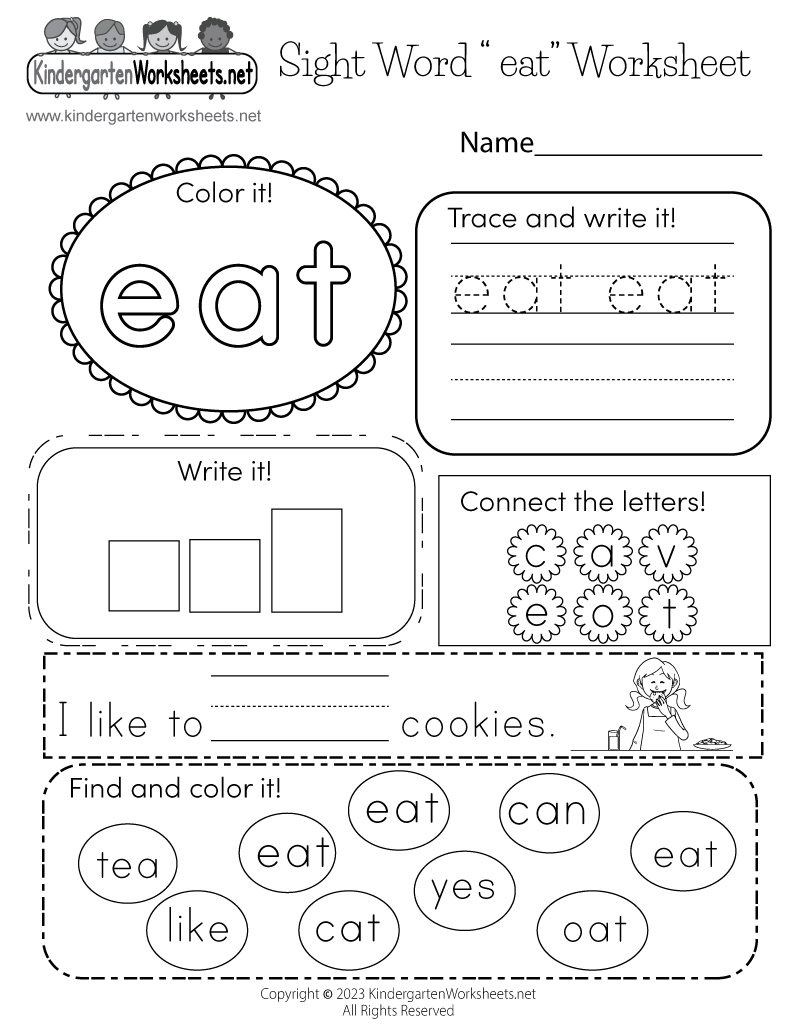 Sight Word eat Worksheet Free Printable Digital PDF