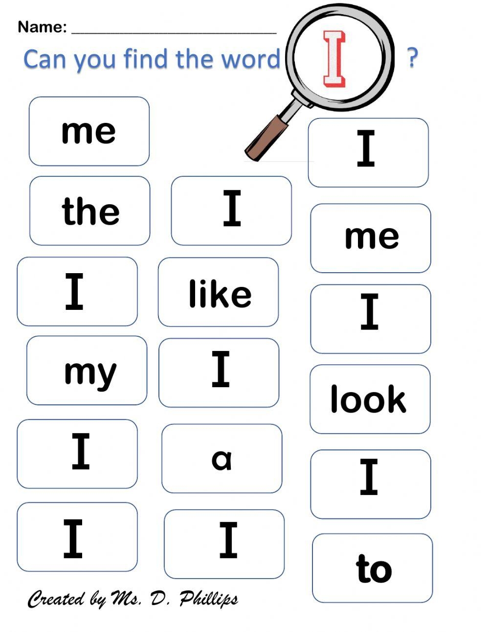 Sight Word I Worksheet Worksheets Library