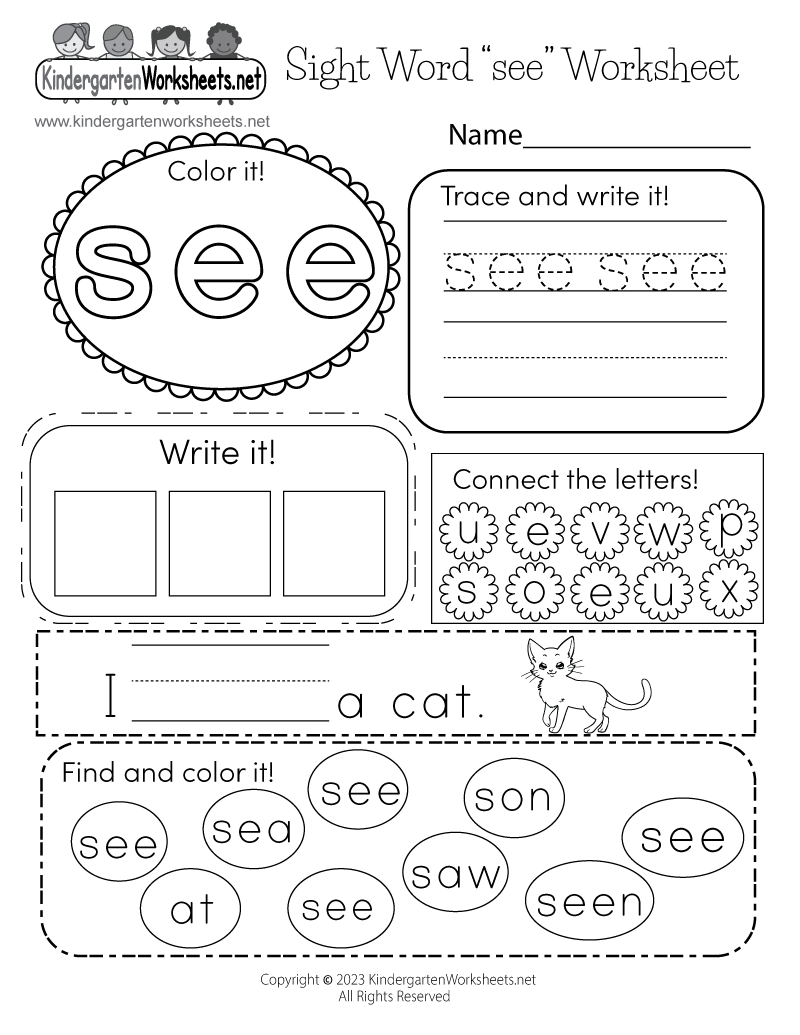 Sight Word see Worksheet Free Printable Digital PDF