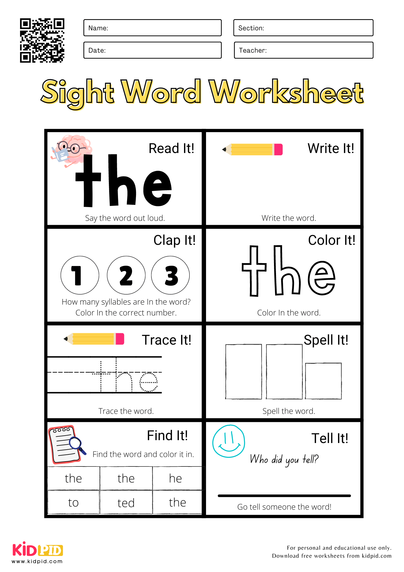Sight Word Worksheets For Kindergarten Kidpid