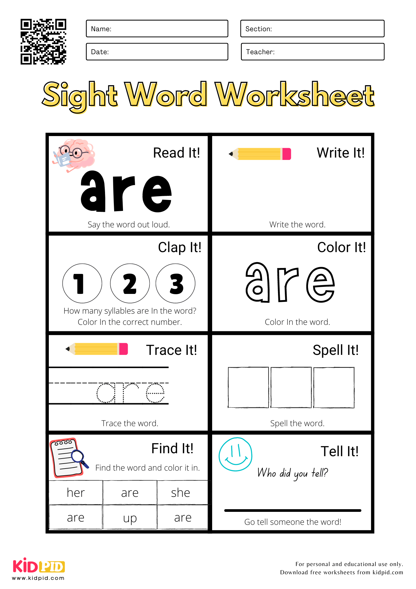 Sight Word Worksheets For Kindergarten Kidpid