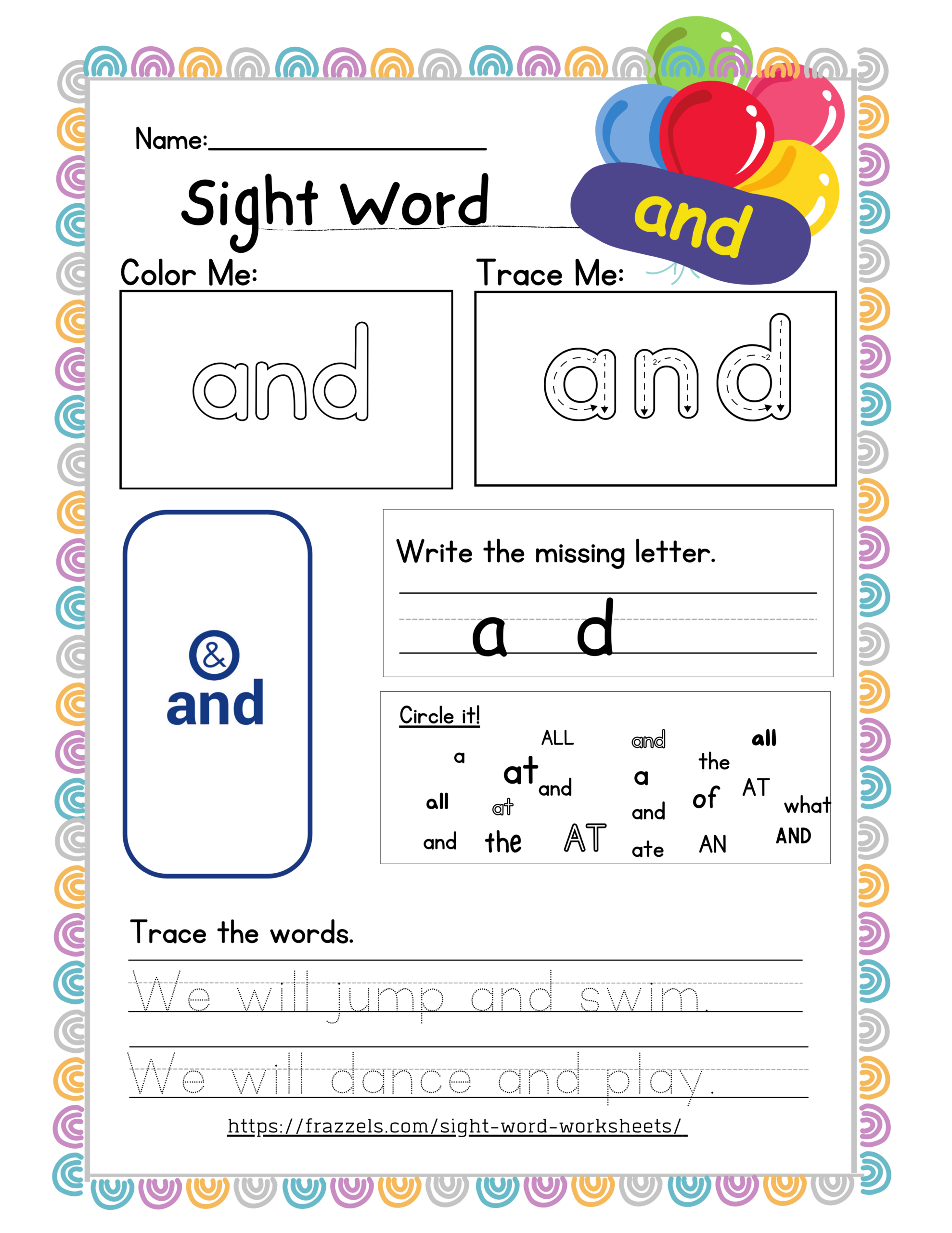 Sight Word Worksheets Frazzels