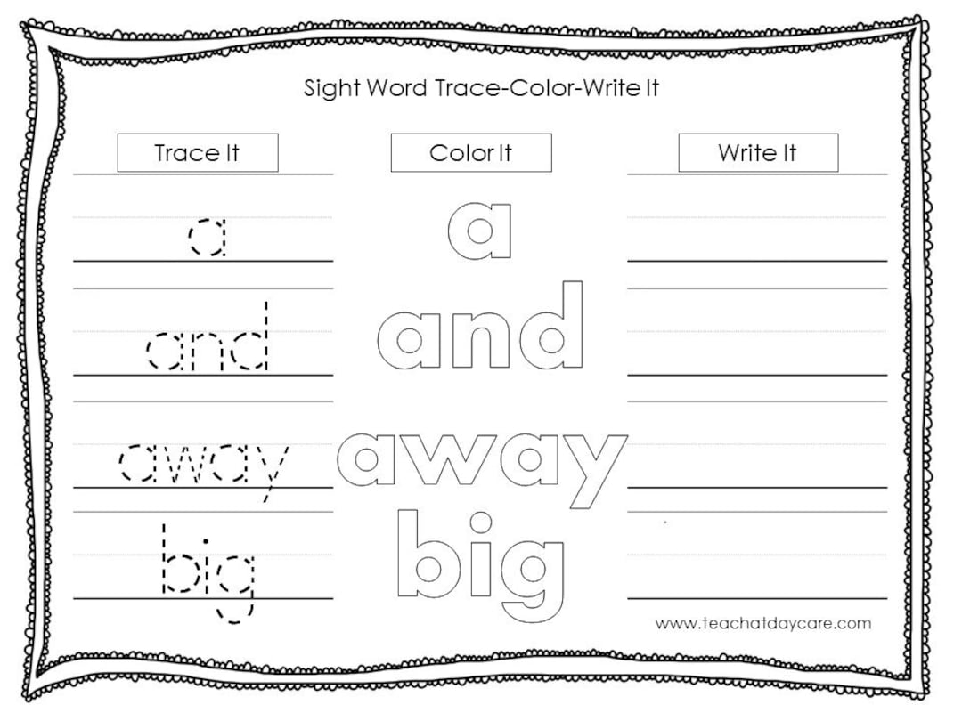 Sight Words Worksheet Trace Color Write Pre k Activity printable Etsy Sight Words Worksheet Trace Color Write Pre k Activity printable Etsy