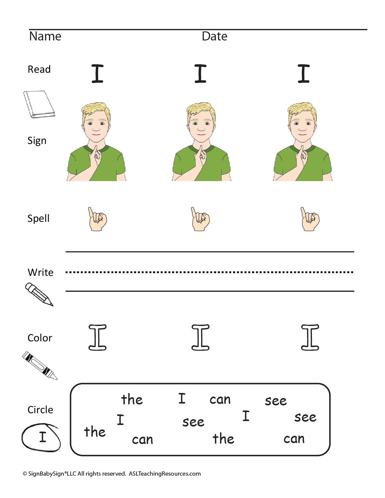 Sight Words Worksheets I CAN SEE THE ASL Teaching Resources Worksheets Library
