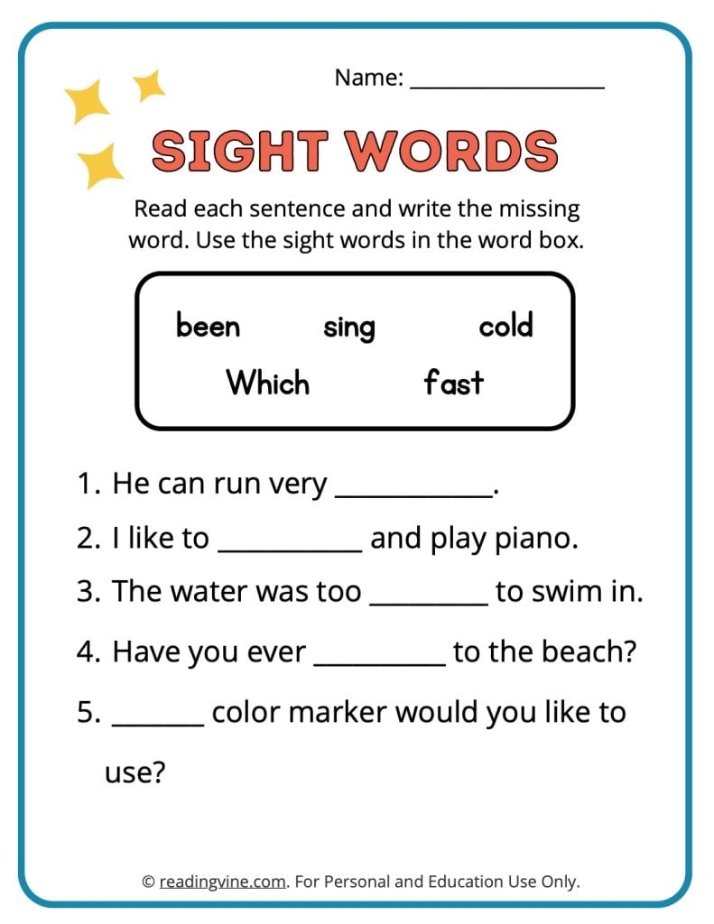 Sight Words Worksheets
