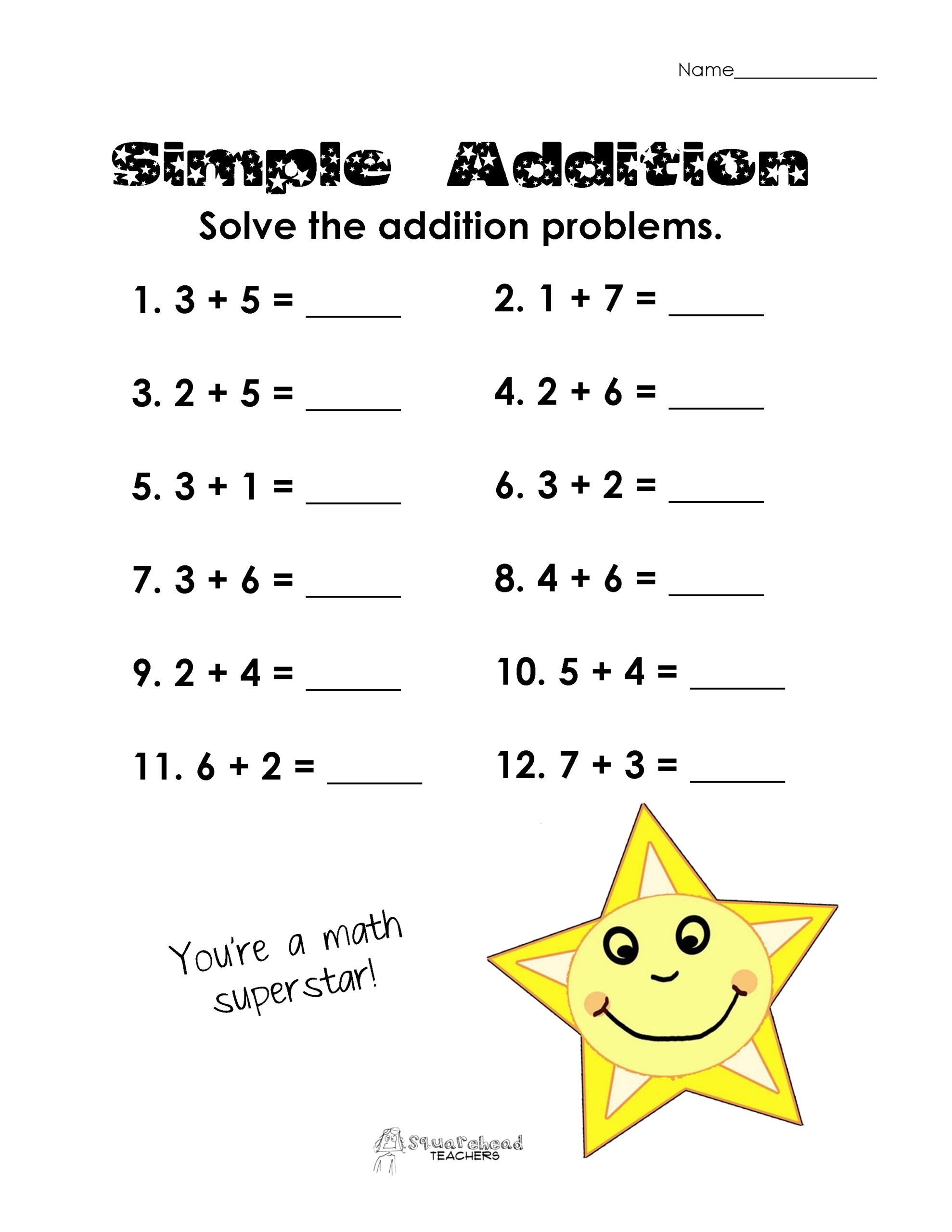 Simple Addition Practice free Worksheet Squarehead Teachers