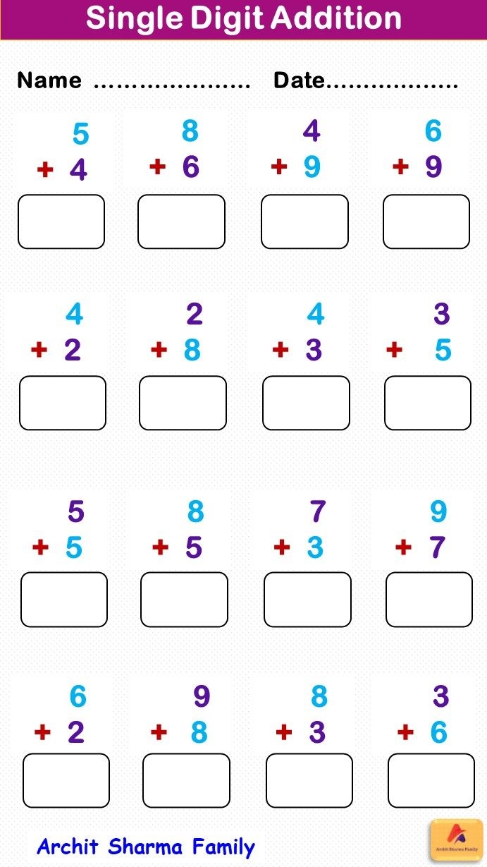 Single Digit Addition Worksheet Single Digit Addition Worksheet