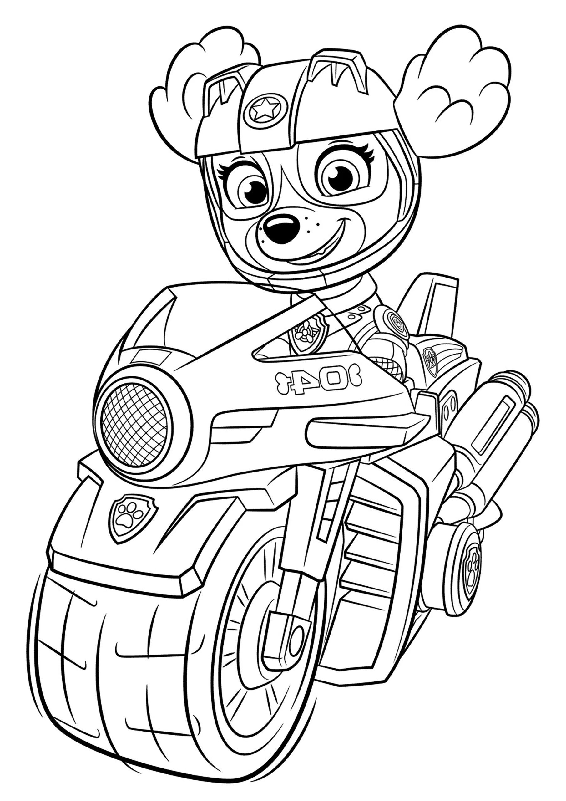 Skye On Her Motorcycle Paw Patrol Mighty Pups Coloring Pages