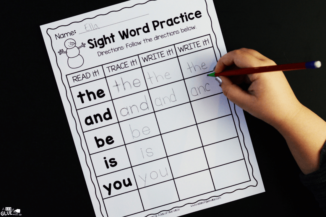 Snowman Editable Sight Word Activity A Dab Of Glue Will Do