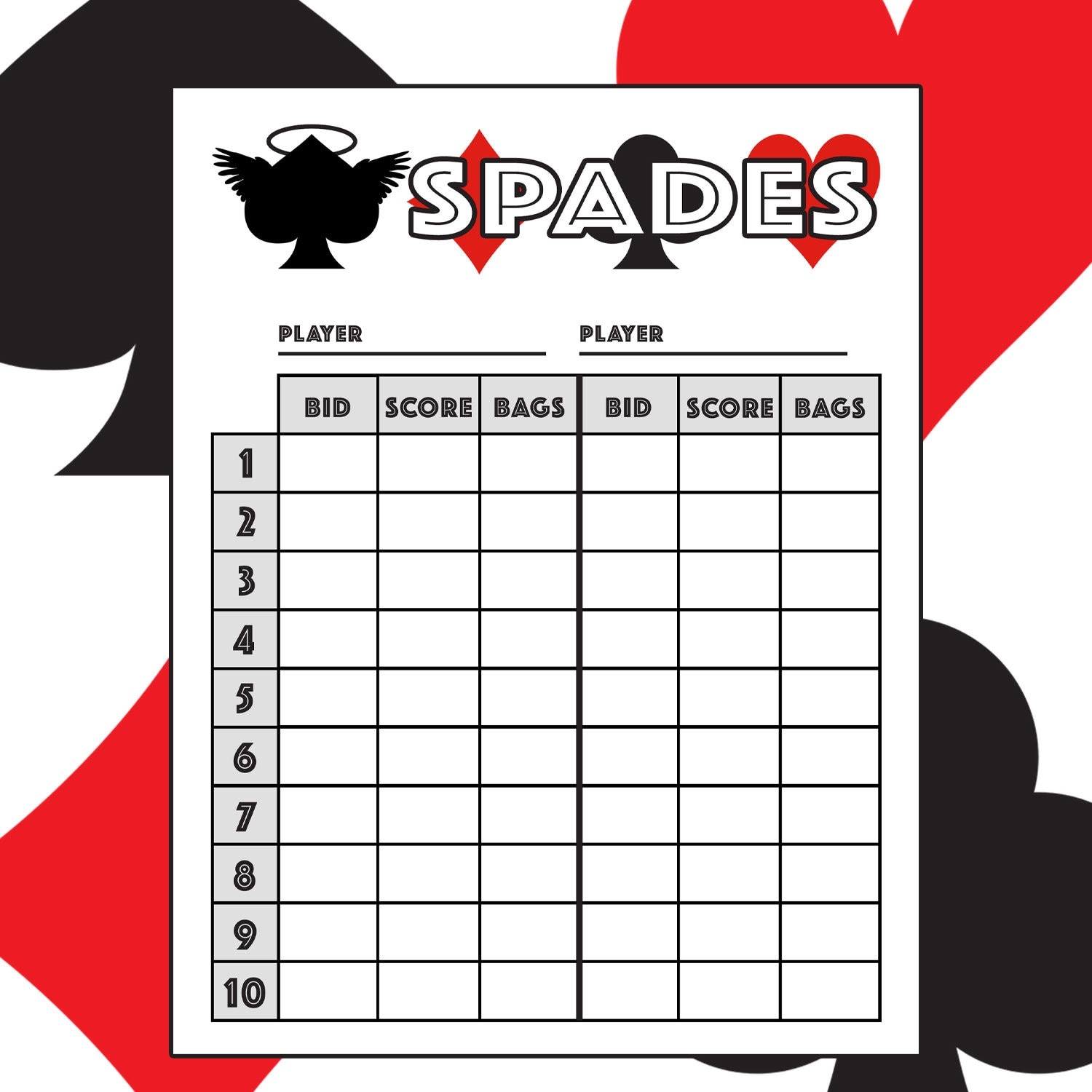score sheet for spades score sheet for spades