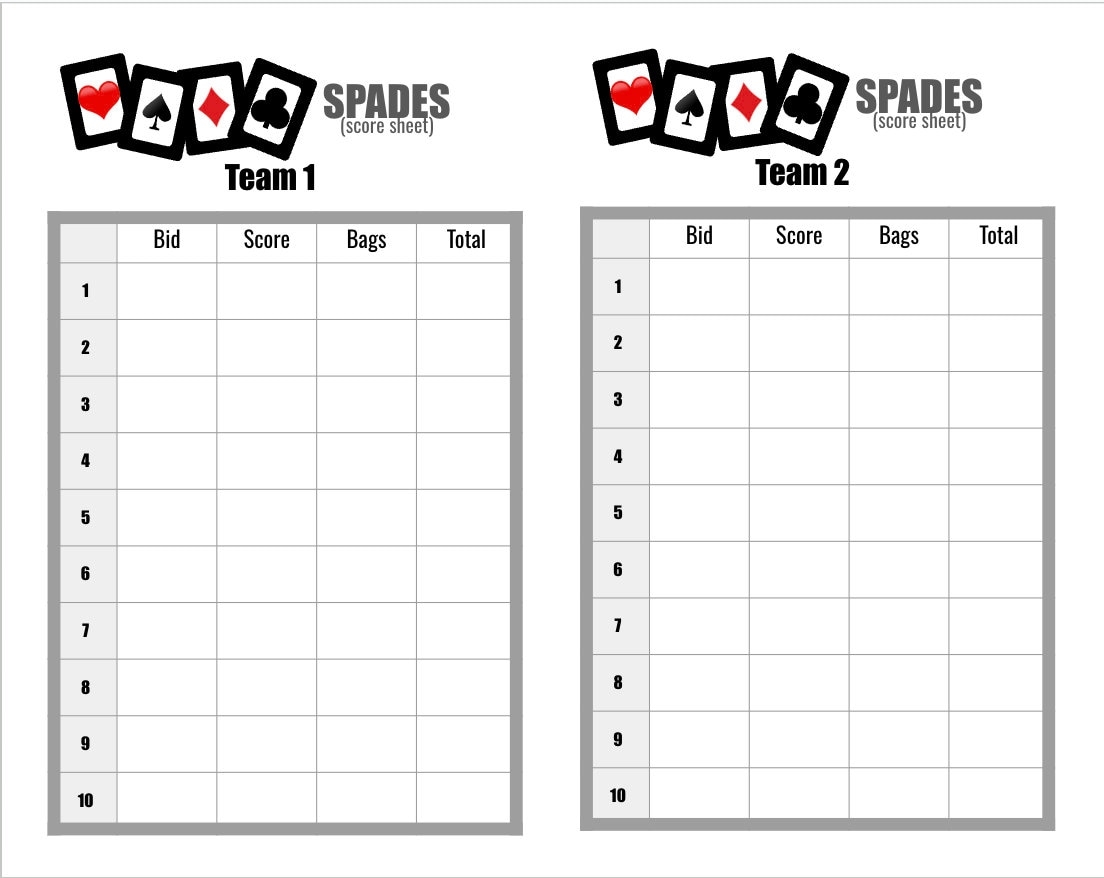 Spades Scoresheet Etsy Israel Spades Scoresheet Etsy Israel