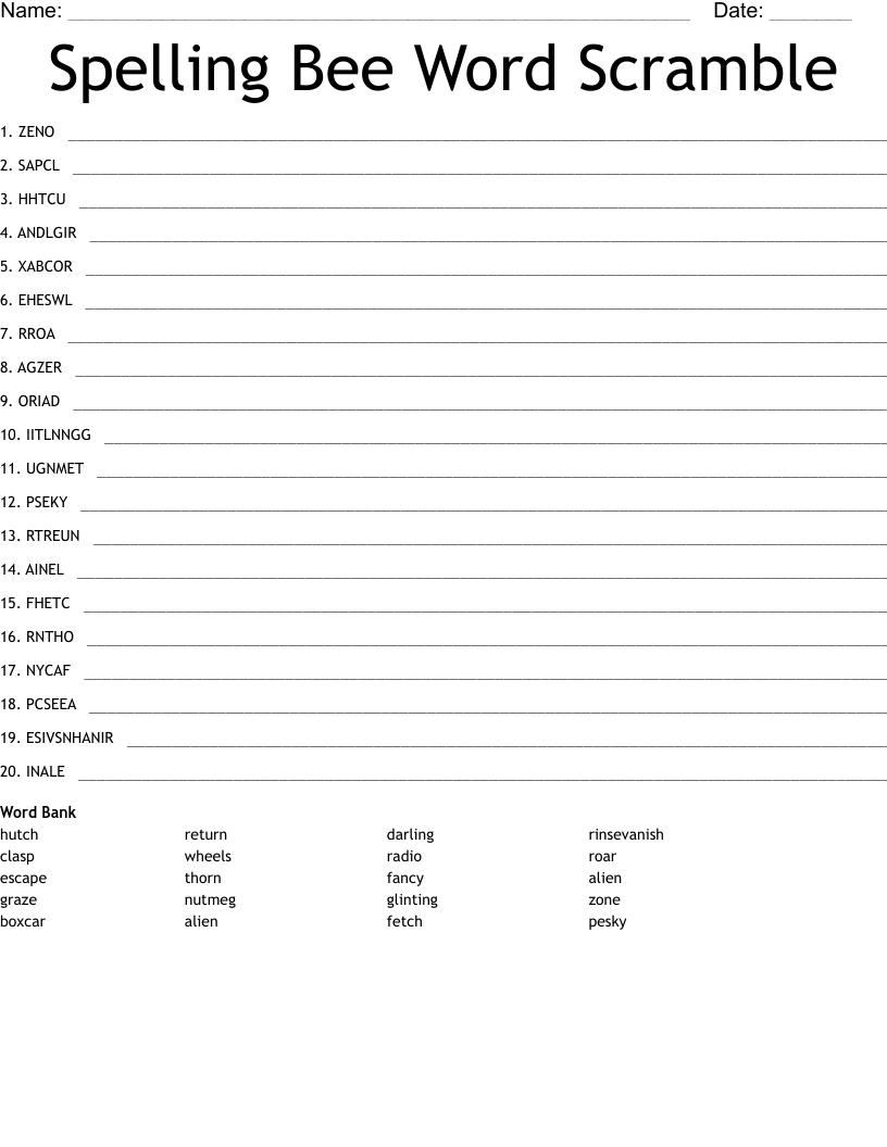 Spelling Bee Word Scramble WordMint