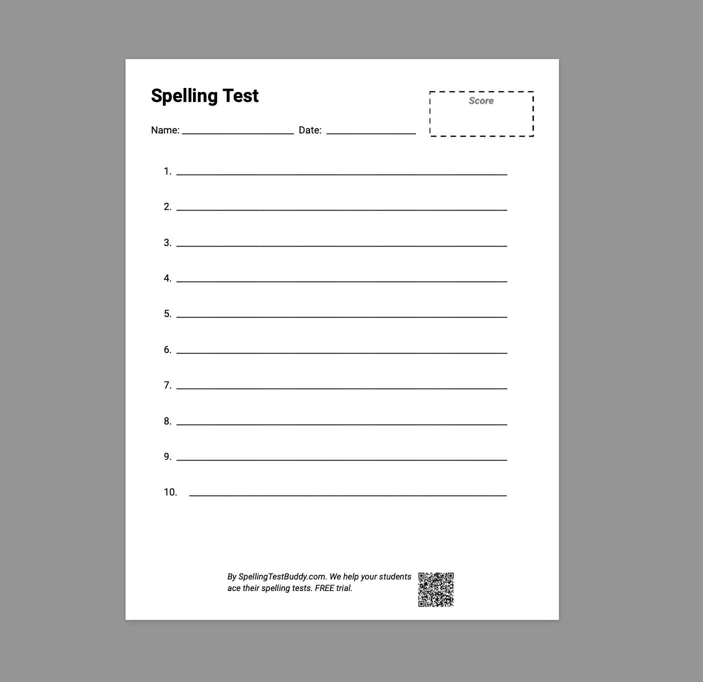 Spelling Test Papers For Teachers And Parents Spelling Test Buddy
