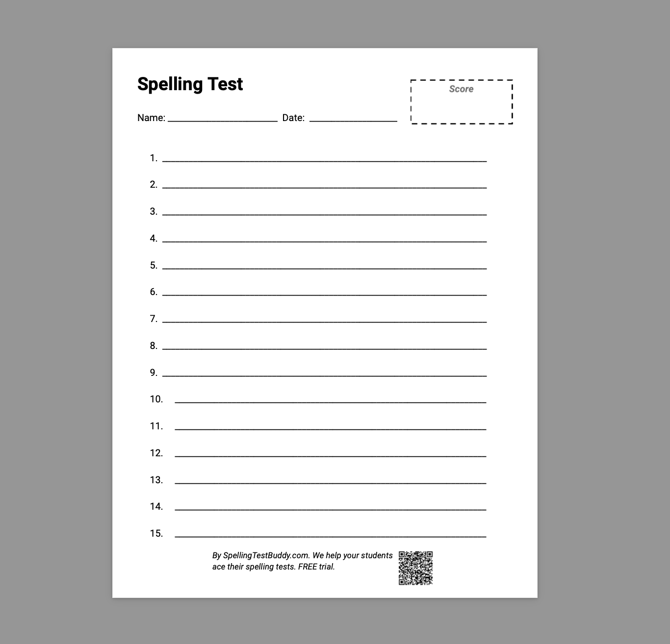 spelling test worksheet