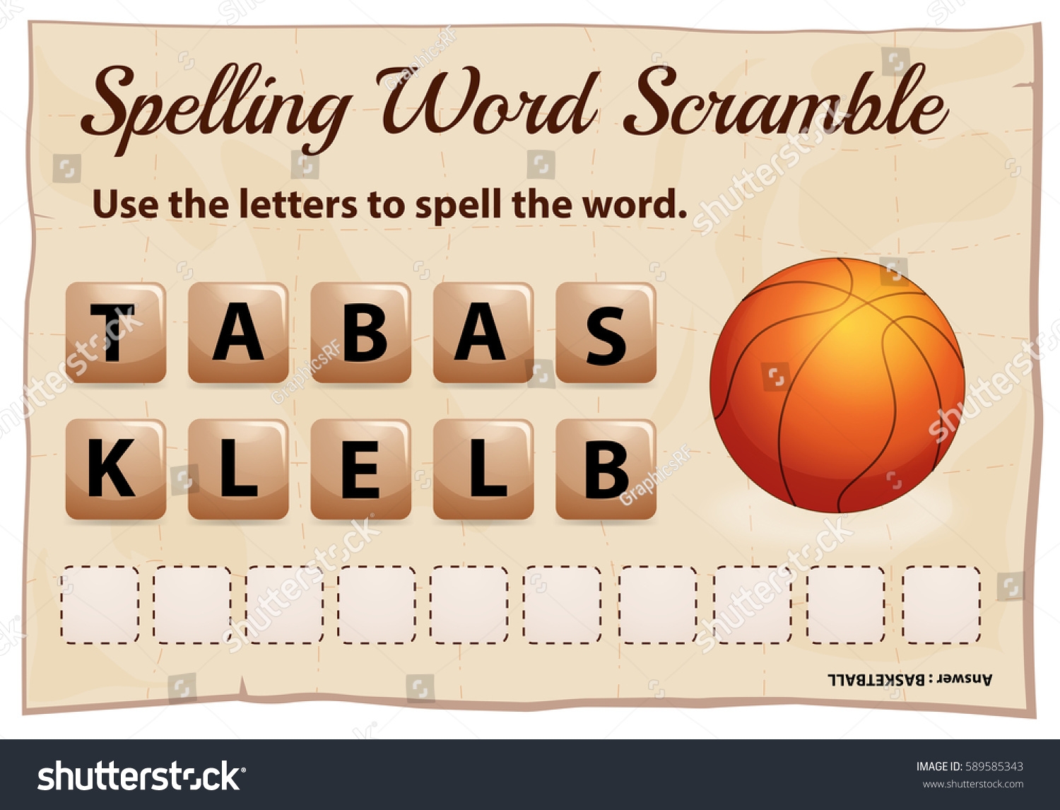 Spelling Word Scramble Game Word Basketball Stock Vector Royalty Free 589585343 Shutterstock