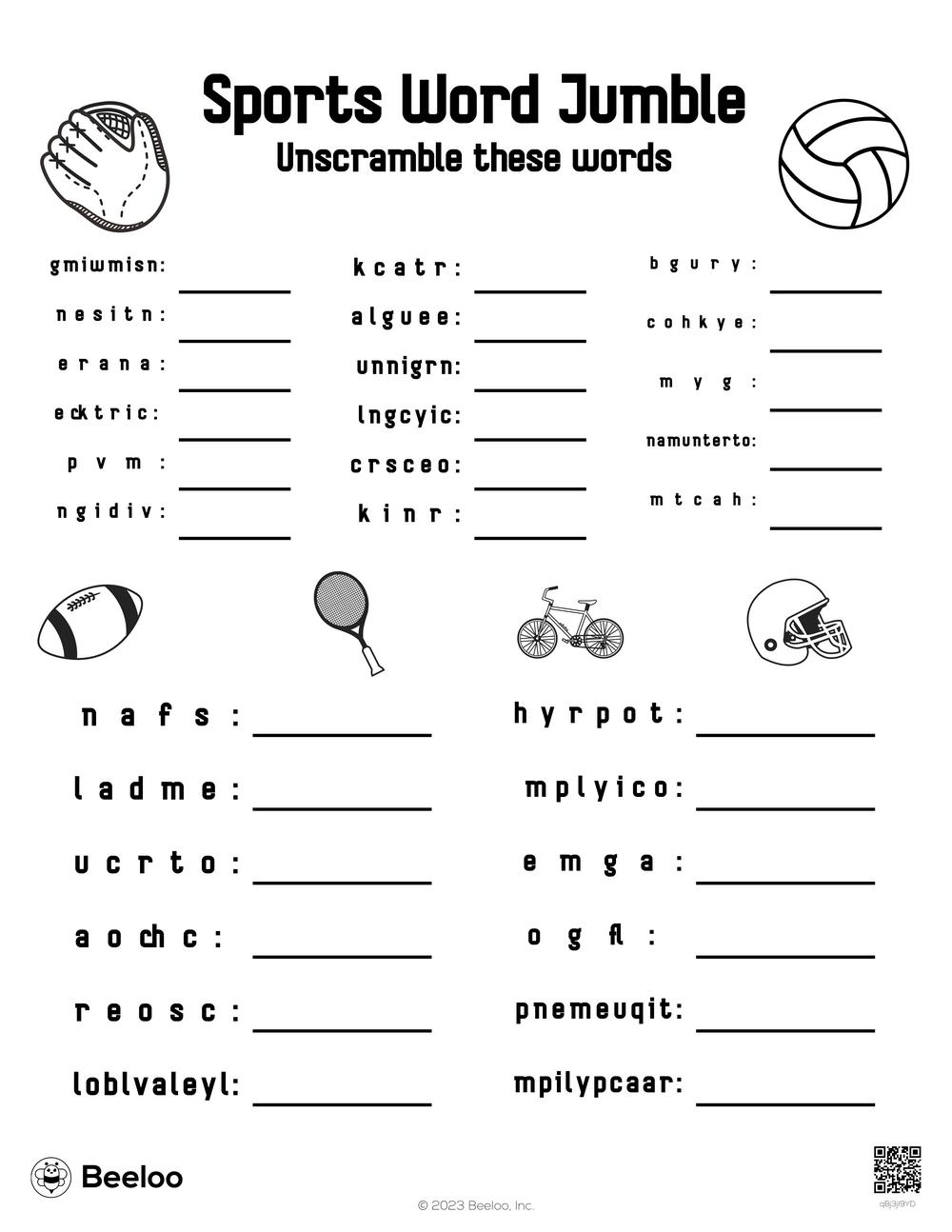 Sports Word Jumble Beeloo Printable Crafts And Activities For Kids Sports Word Jumble Beeloo Printable Crafts And Activities For Kids